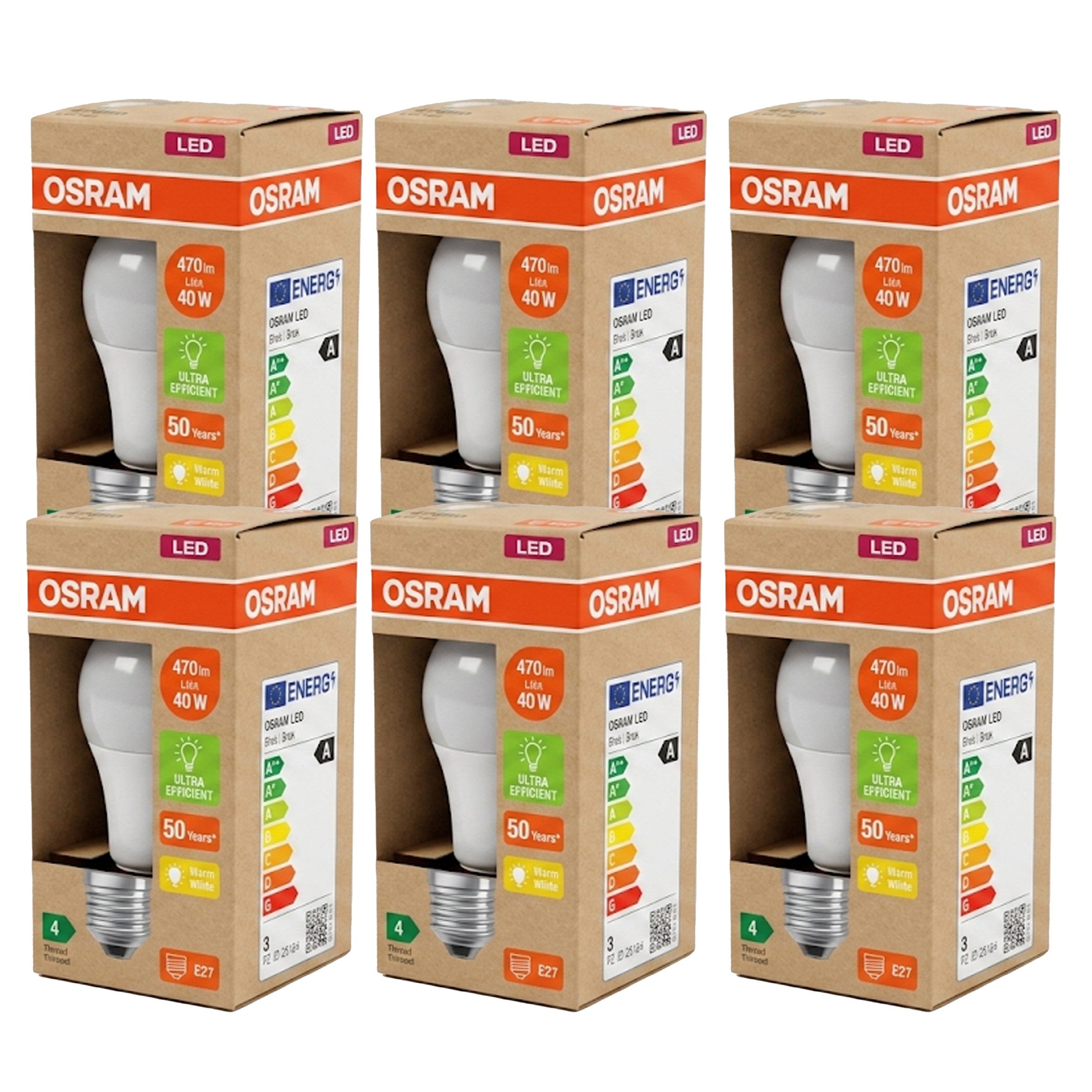 Osram LED-Leuchtmittel OSRAM LED Classic A40 – 6er Pack E27 2,2W Warmweiß, 6 St.