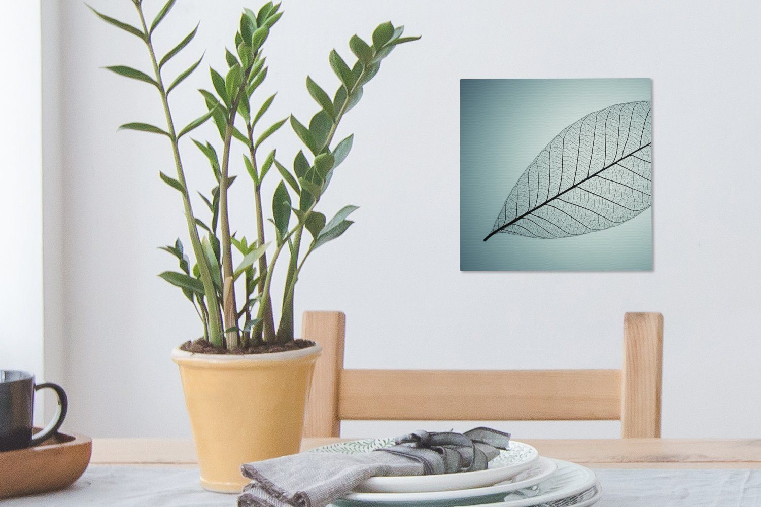 OneMillionCanvasses® Leinwandbild Blattskeletts Leinwand Bilder (1 St), Schlafzimmer botanischen Cyan, eines im Hintergrund Farbe für der Wohnzimmer Bild mit