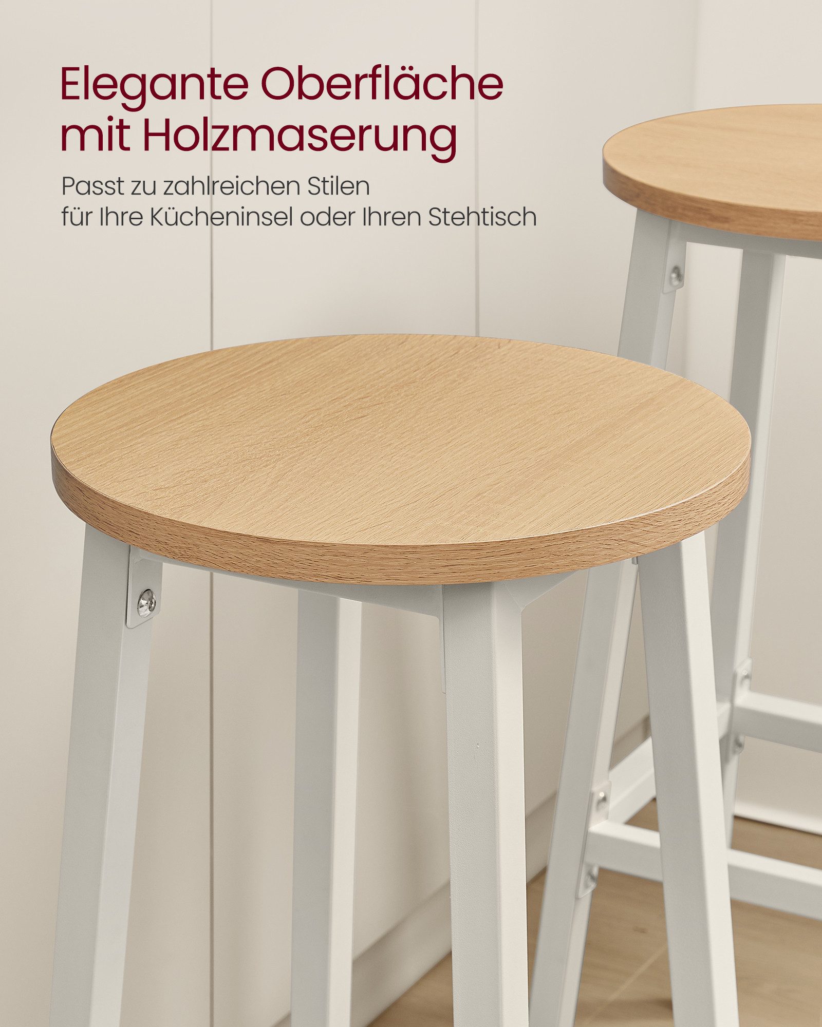 VASAGLE Barhocker Barstühle (Set, 2 St), Barhocker, 2er Set, Barstühle, 65cm/74cm
