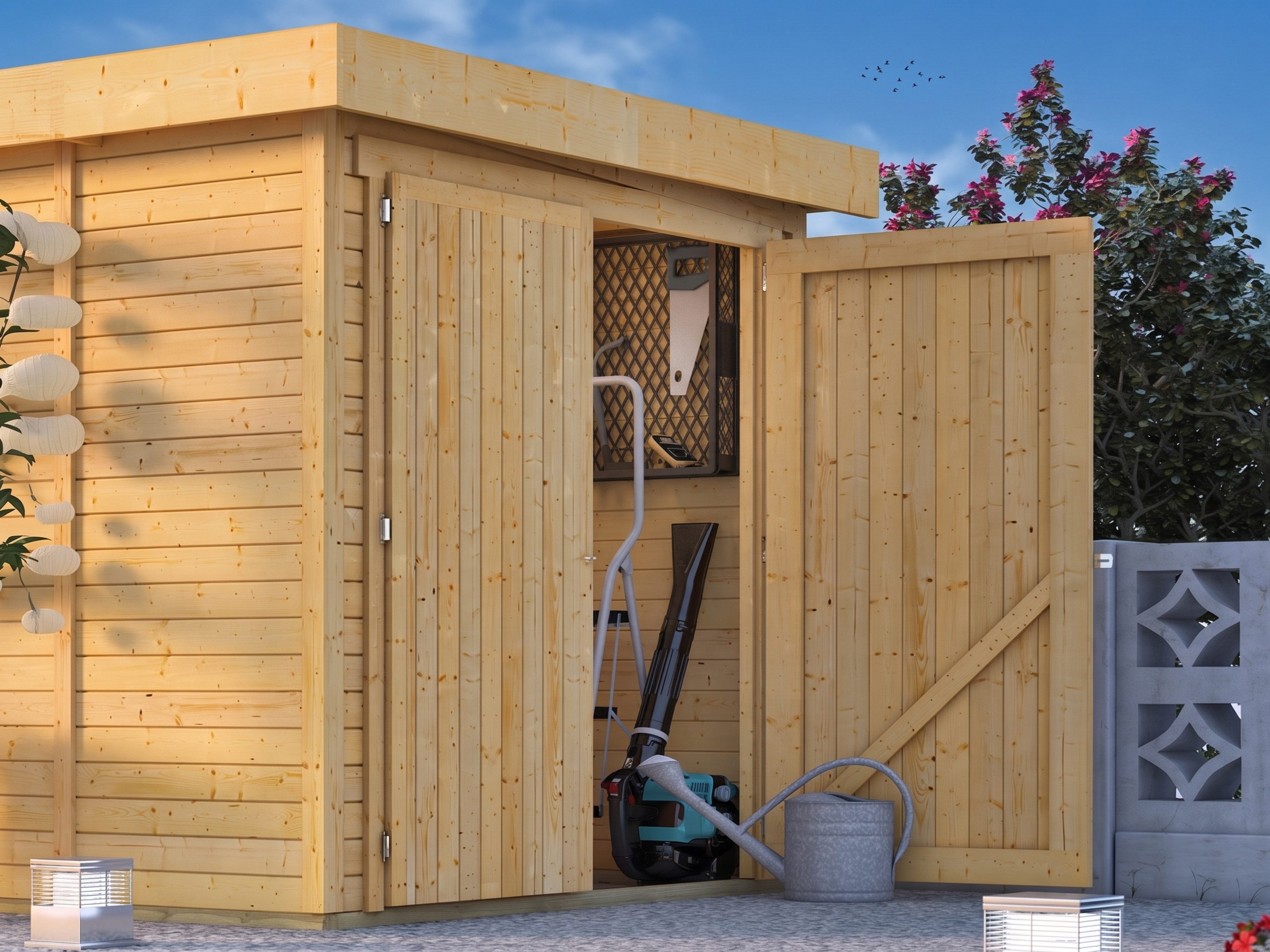 Karibu Gartenhaus Anbauschrank naturbelassen für ausgewählte Karibu Gartenhäuser, BxT: 77x217 cm, 19 mm Wandstärke, Doppeltür