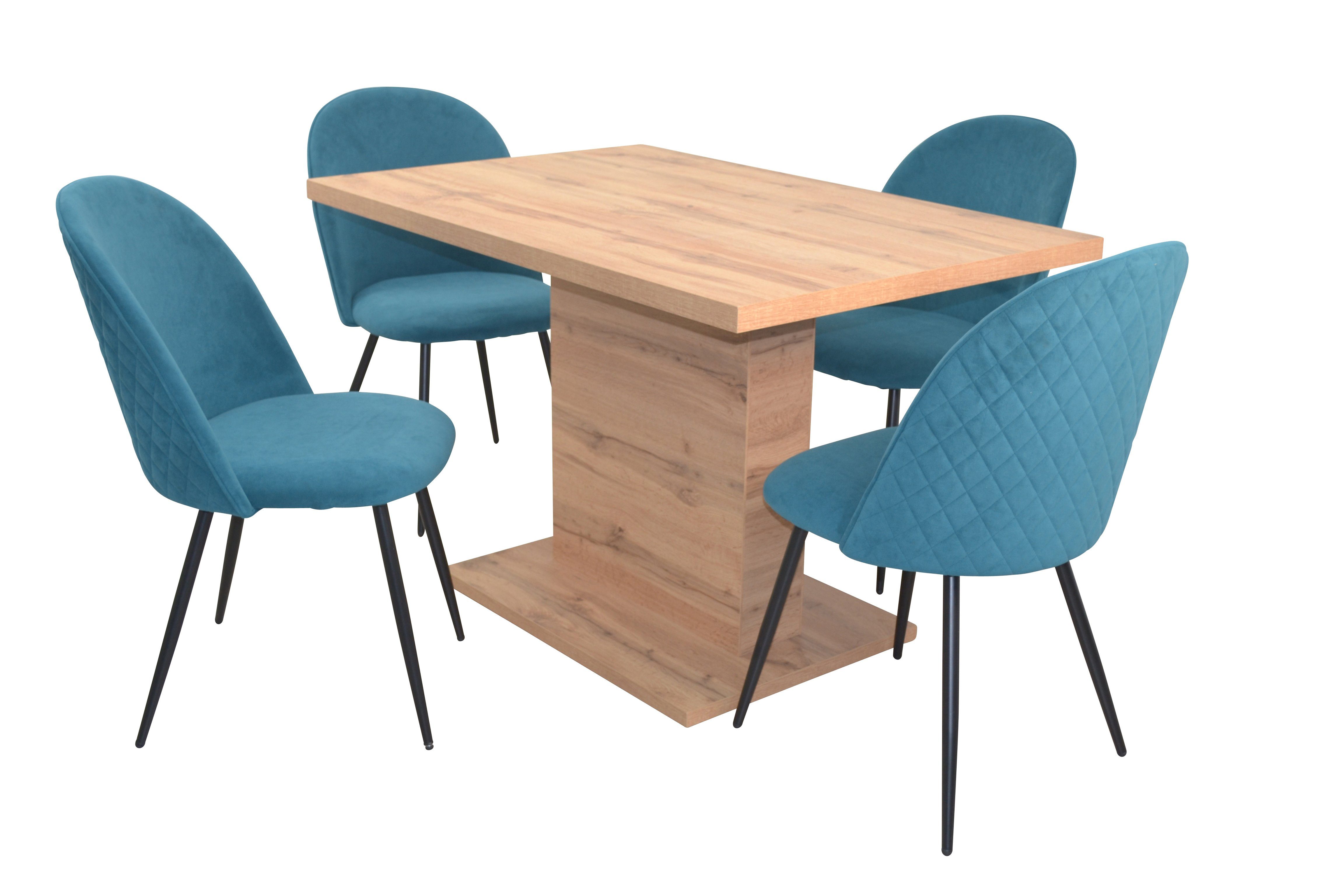 moebel-direkt-online Essgruppe 5teilige Tischgruppe, bestehend aus Esstisch, ausziehbar und 4 Stühlen, (Spar-Set, 5teiliges Set) petrol