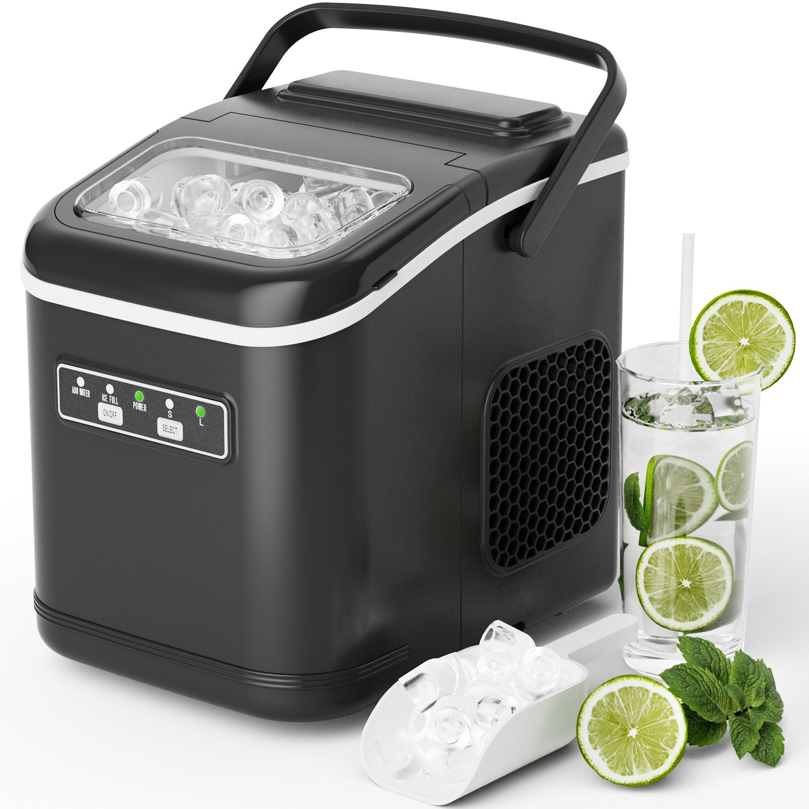 TLGREEN Eiswürfelmaschine Eiswürfelbereiter,9 Eiswürfel in 6 Minuten, 12kg/24h,2 Eiswürfel-Größen, Stummschalten, Selbstreinigung