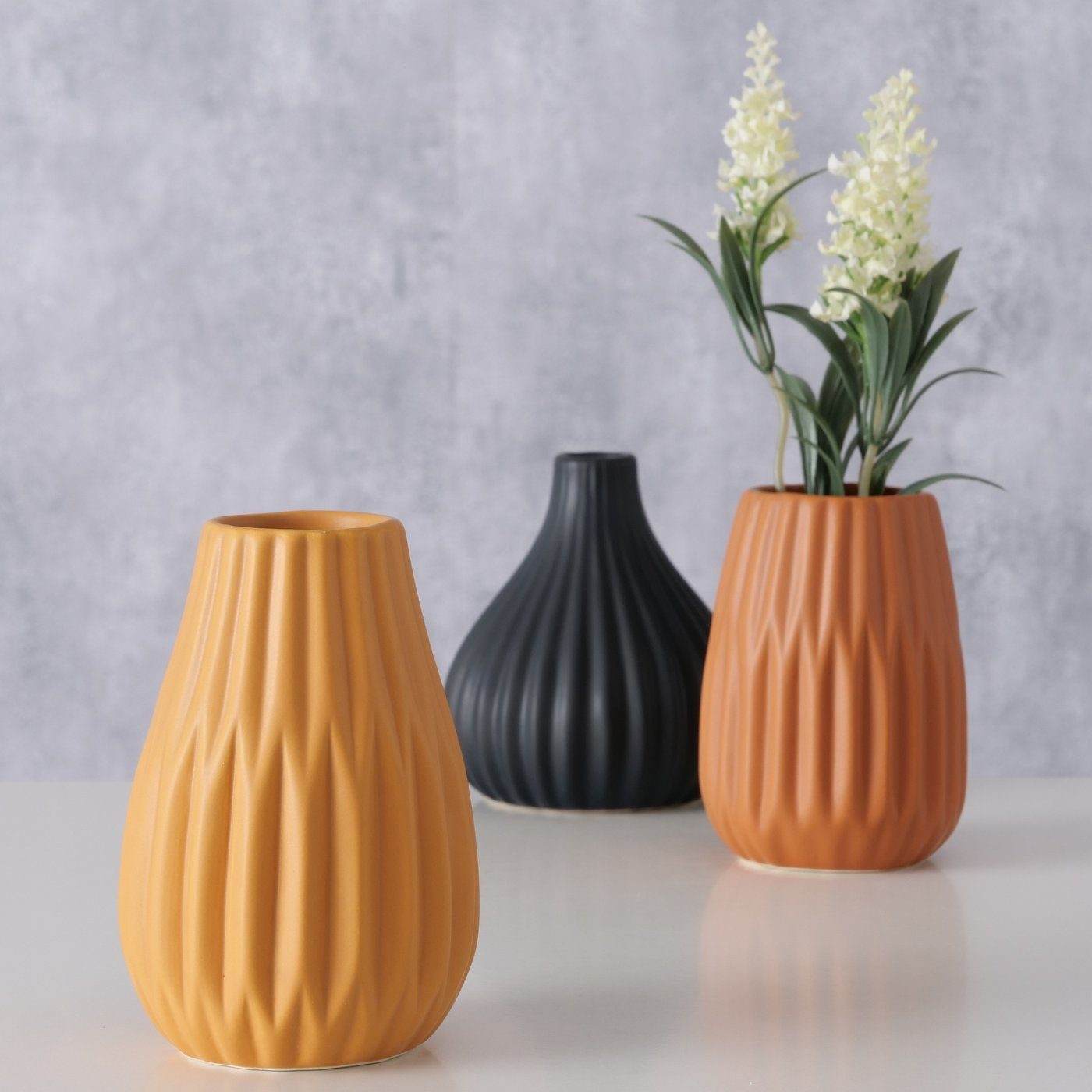 - Blumenvase Mattes GmbH BOLTZE Dekovase Braun aus Schwarz Set GRUPPE 3er Design BOLTZE Keramik im