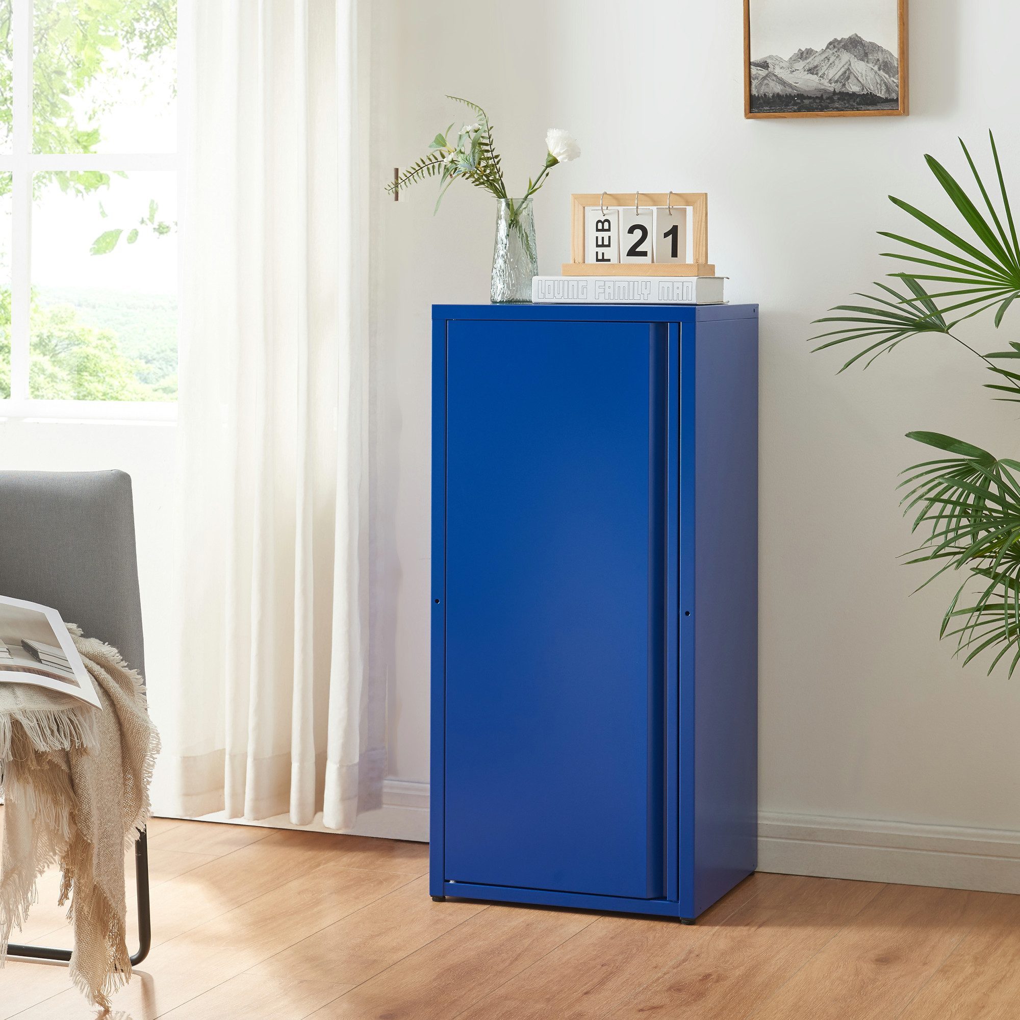 en.casa Mehrzweckschrank »Burlöv« mit 1 Tür und 2 Ablagen 88x40x35 cm Blau – Bild 2 von 5