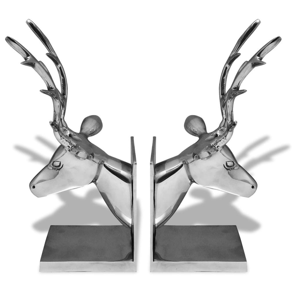 vidaXL Buchstütze Buchstützen Hirsch 2 Stk. Aluminium Silbern