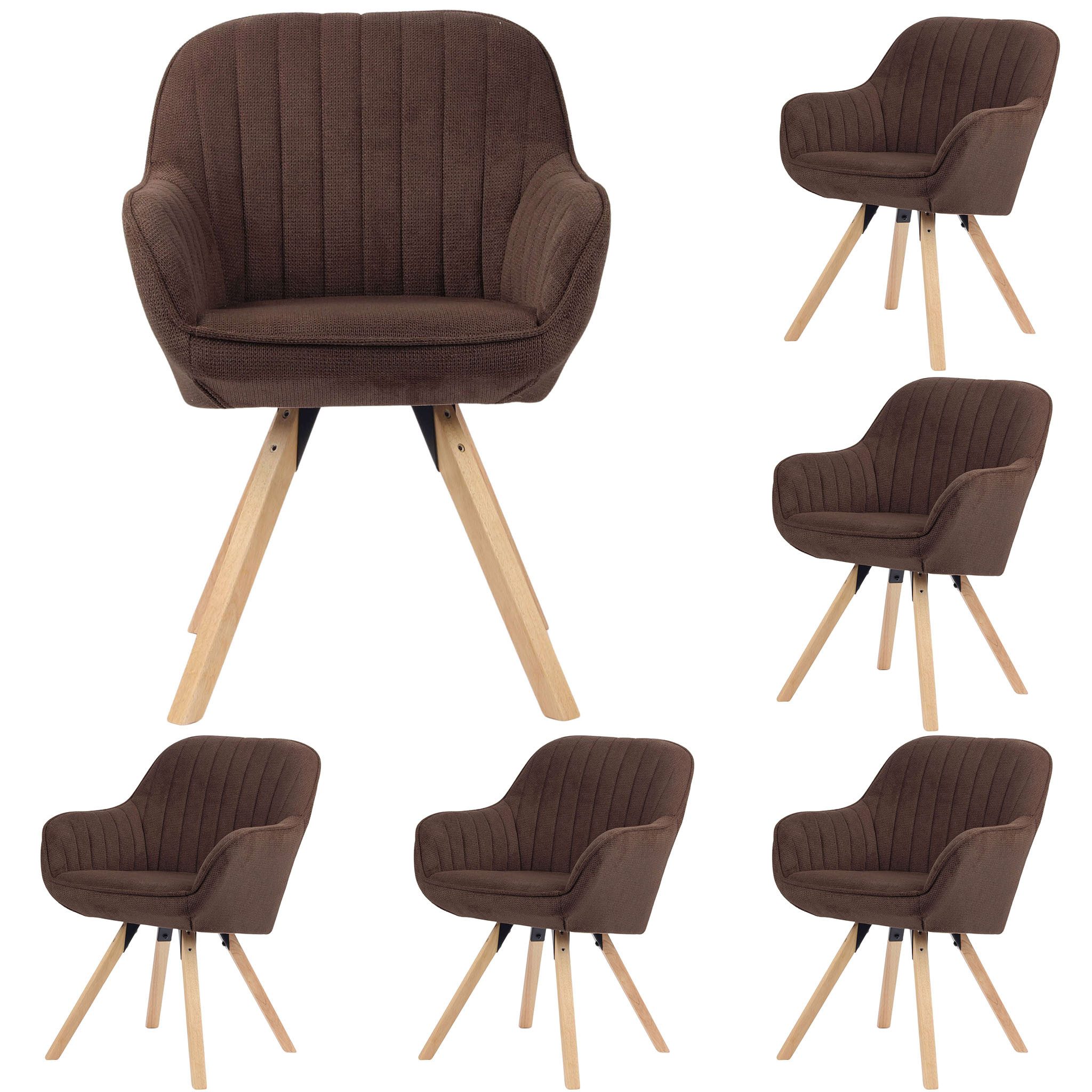 bene living Loungesessel Matera - drehbar - braun (6-St., 6er Set), helles Holz-Gestell - durchgehende Arm- und Rückenlehne