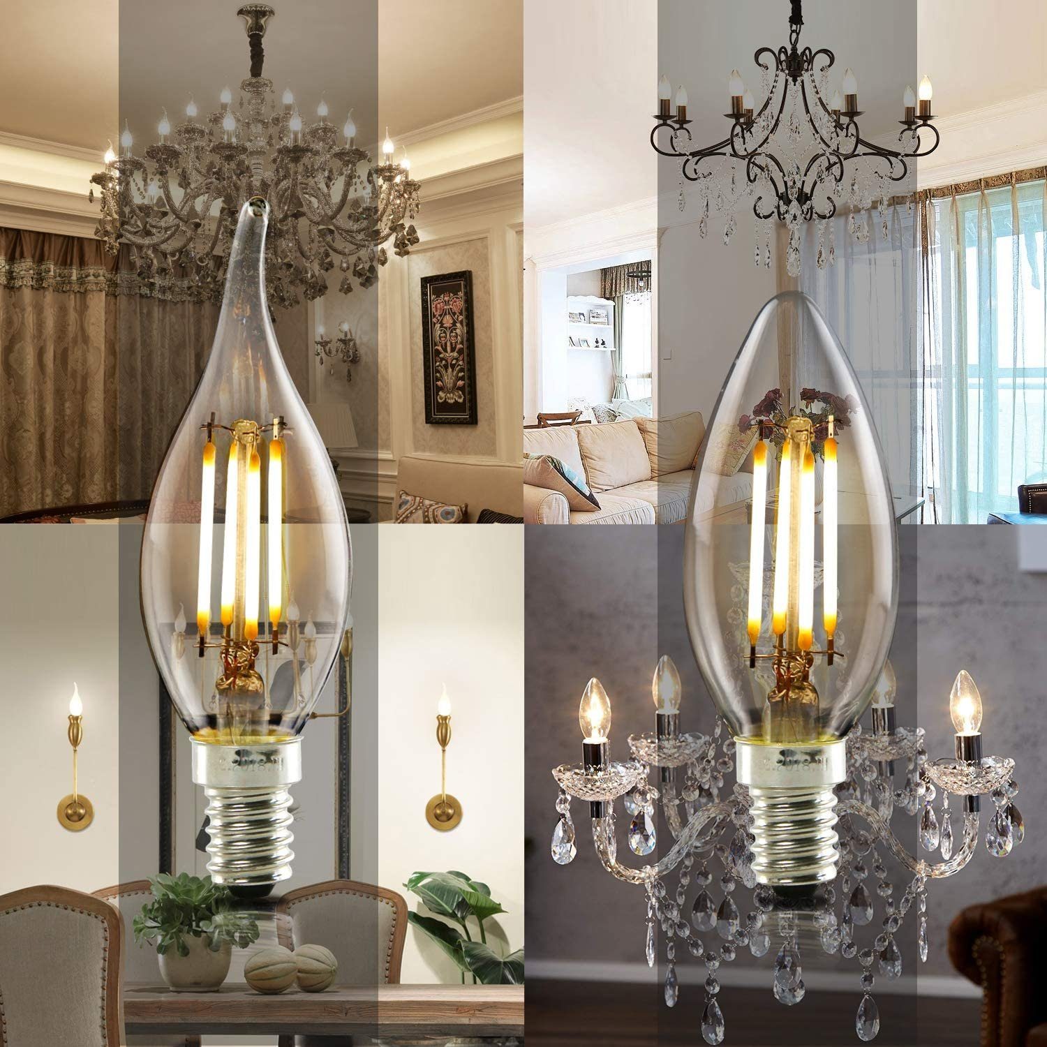 ZMH LED-Leuchtmittel 6X Glühbirne E14 4W Retro Dekorative Kerzenbirne C35L Warmweiß Antike, E14, 6 St., 3000k, Nicht Dimmbar