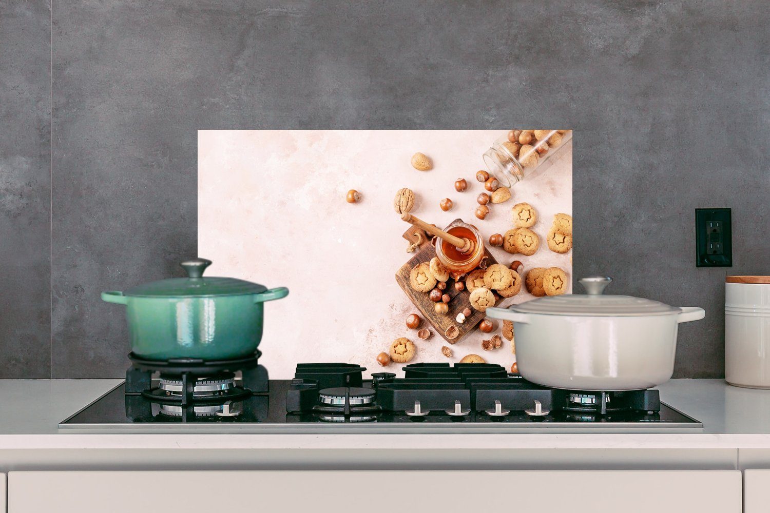 cm, Wandschutz, Herdblende - Nüsse Temperaturbeständig - Küche, Kekse MuchoWow Küchenrückwand (1-tlg), küchen aus - 60x40 Honig