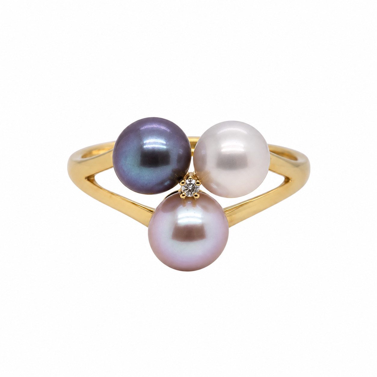 Sogni d'oro Fingerring mit Perlentrio und Brillant, Silber 925 vergoldet