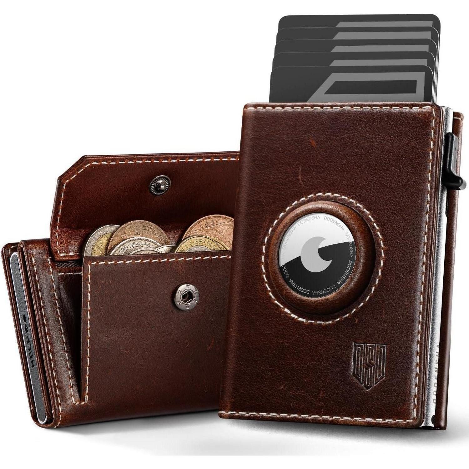 LuxusKollektion Geldbörse Wallet Airtag Kartenetui Herren MagSnap RFID Braun Silber XL Münzfach