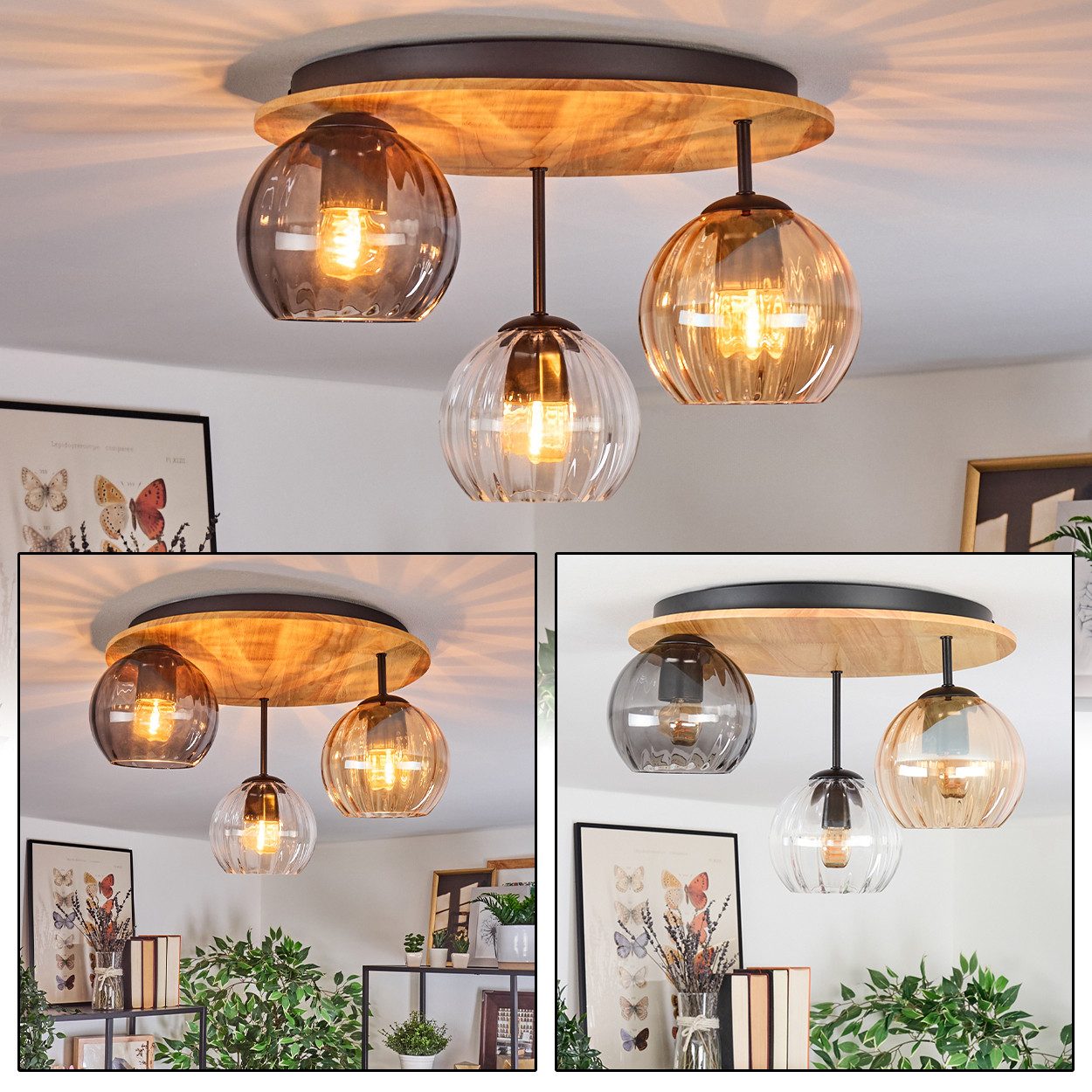 hofstein Deckenleuchte Deckenlampe in Schwarz/Natur/Klar/Bernstein/Rauch, D günstig online kaufen