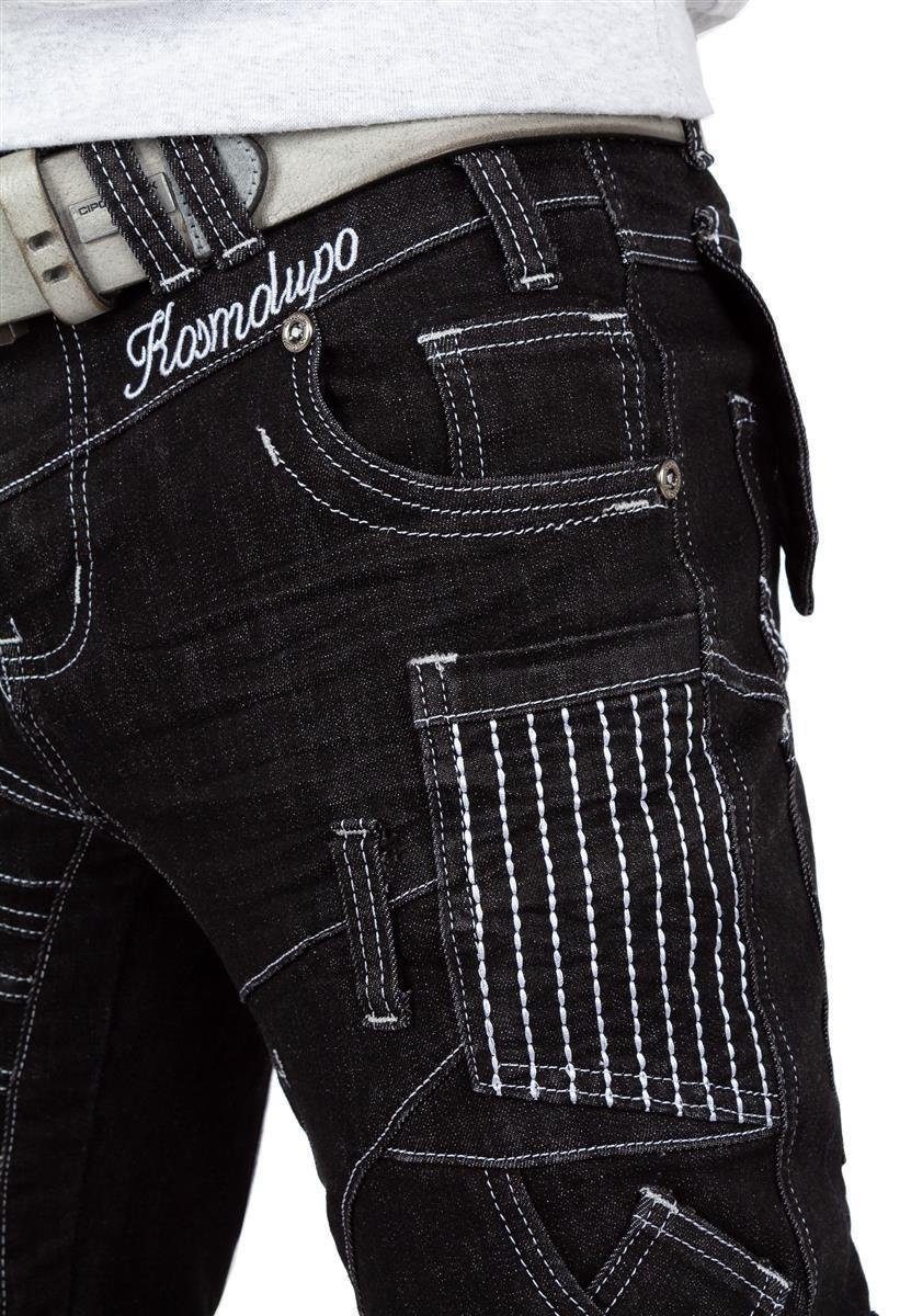 5-Pocket-Jeans Herren Regular Fit Hose Stonewashed KM130-1 Black W40/L34
