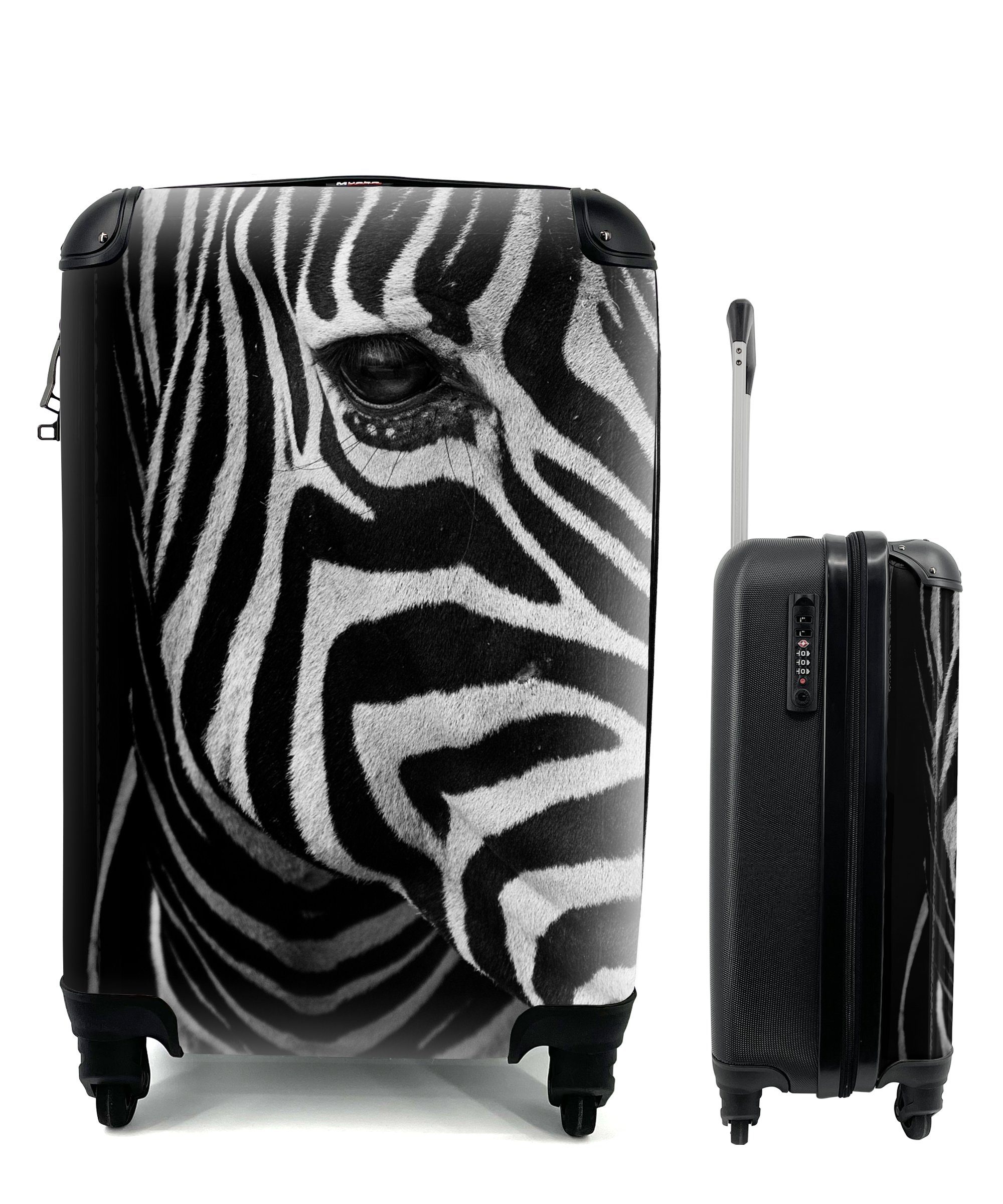 MuchoWow Handgepäckkoffer Tiere - Zebra - Schwarz - Weiß, 4 Rollen, Reisetasche mit rollen, Handgepäck für Ferien, Trolley, Reisekoffer