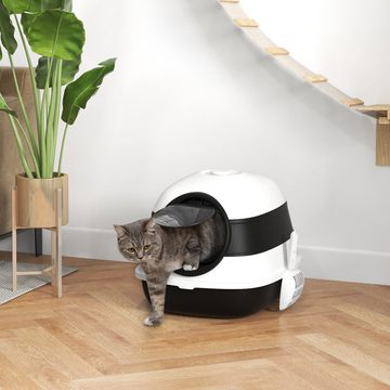 PawHut Katzentoilette Katzenklo mit Deckel und Streuschaufel, für Katzen bis 5 kg, für Wohnzimmer, Weiß+Schwarz
