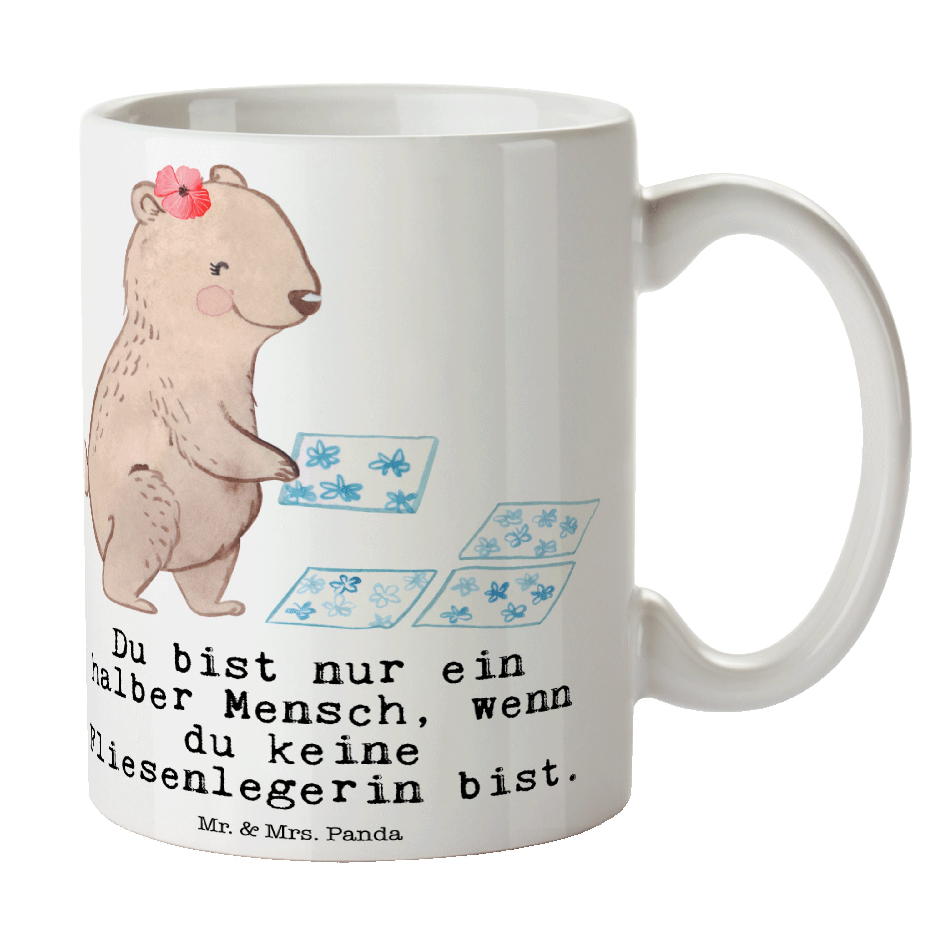Mr. Panda - Keramik & mit Kollege, Weiß - Mrs. Tasse Danke, Geschenk, Herz Fliesenlegerin Jubiläum,