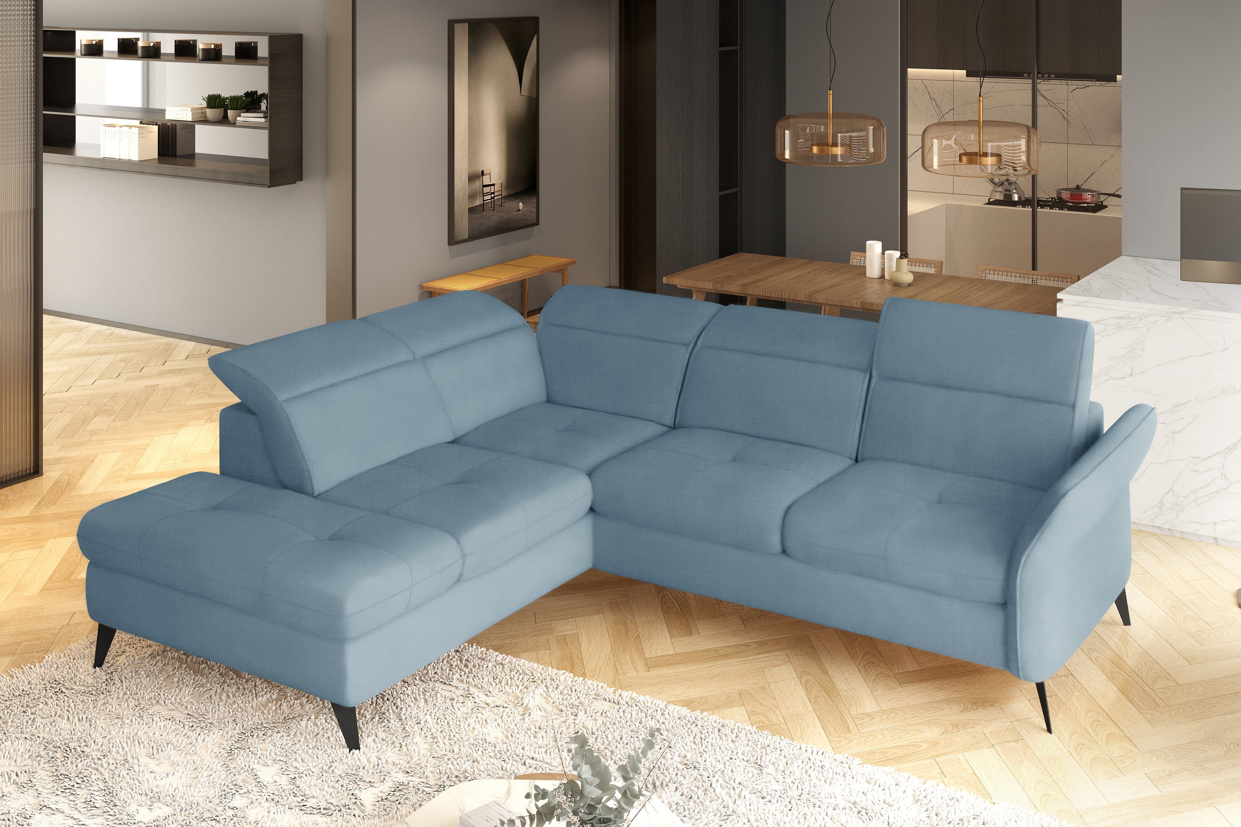 Stylefy Ecksofa Valentino, L-Form, Eckcouch, wahlweise mit Bettfunktion und  Bettkasten, Ottomane links oder rechts bestellbar, inklusive Kopfteil- und  Sitztiefenverstellung | Ecksofas