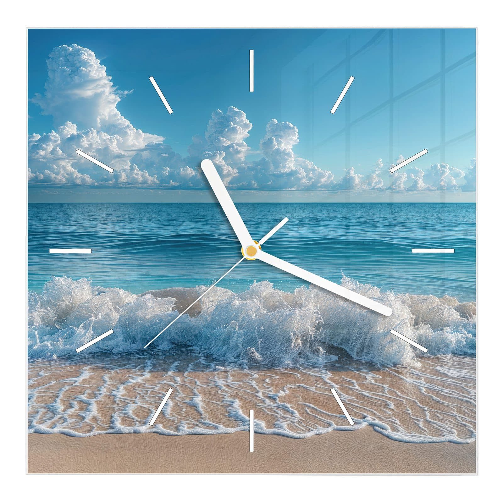 Wanduhr Glasuhr Wanduhr Wandkunst Größe 30 x 30 cm mit Motiv Meereswellen