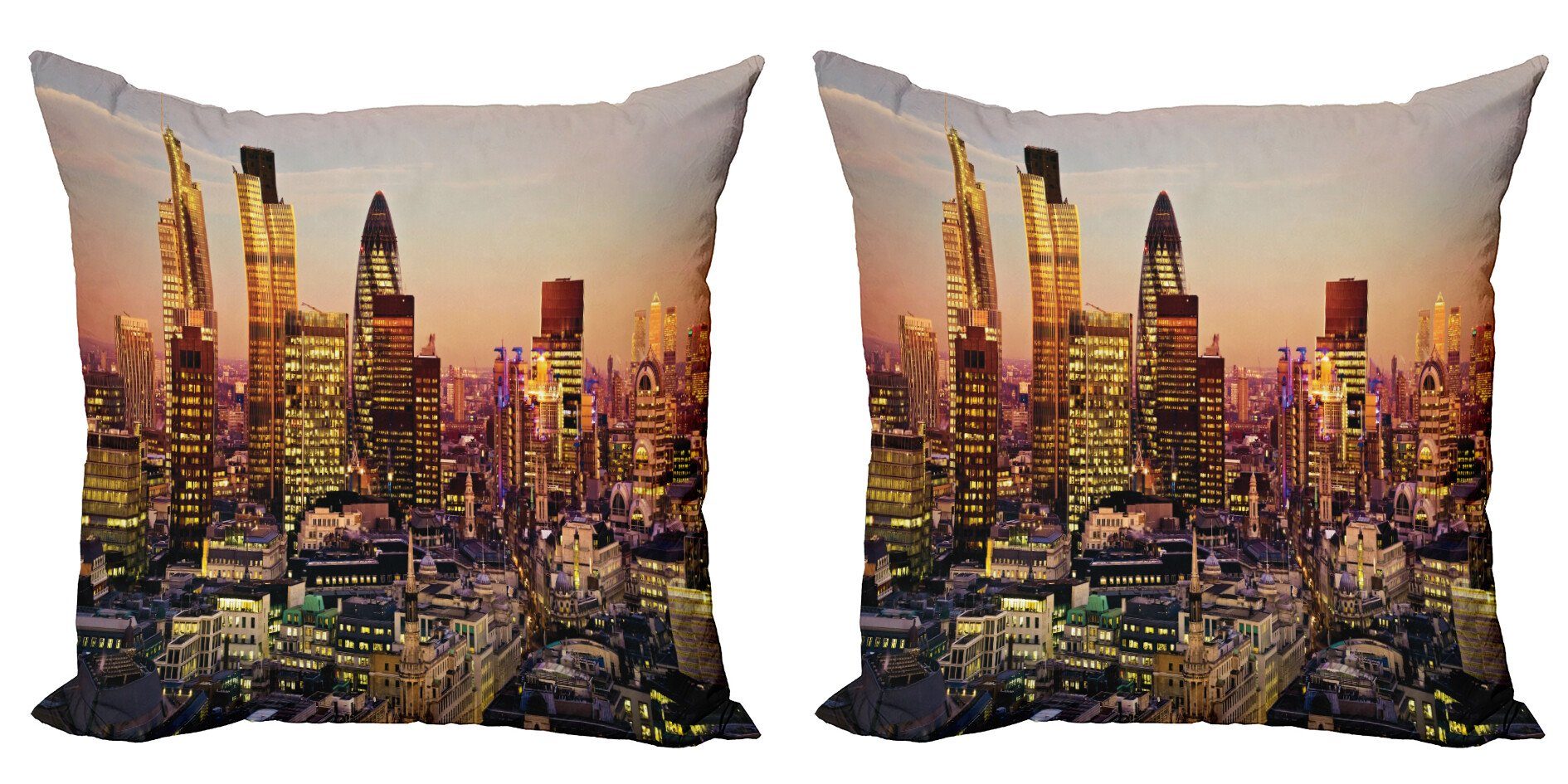 Abakuhaus (2 Modern City Digitaldruck, New Global York Accent Stück), Kissenbezüge Doppelseitiger Sunset