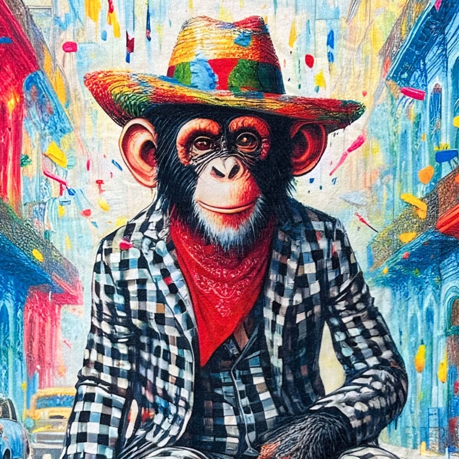 ESPiCO Strandtuch Arte Cuba Monkey, Frottee-Velour (1-St), Schimpanse, Oldtimer, Altstadt Havana