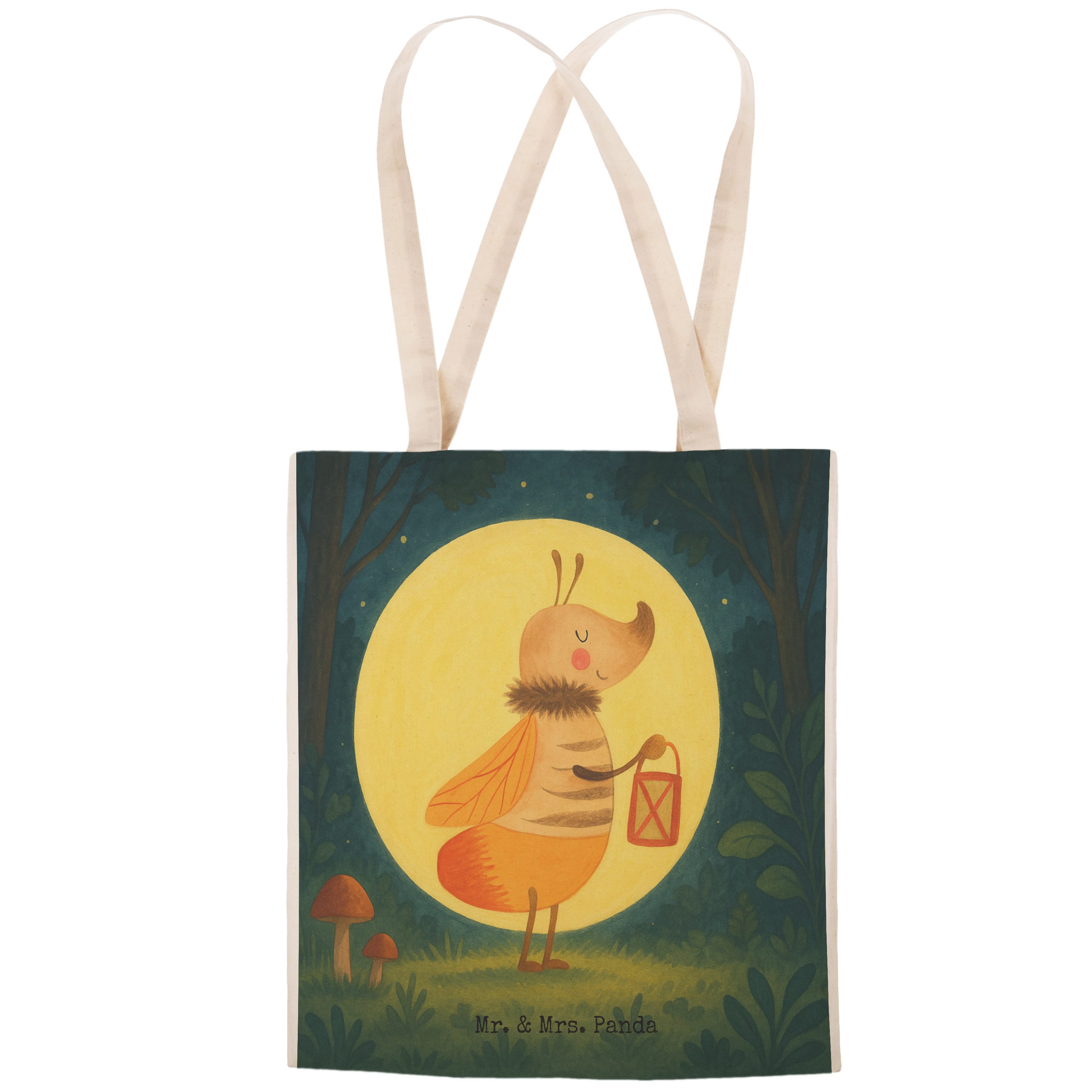 Mr. & Mrs. Panda Tragetasche Glühwürmchen Design, Tote Bag, Weiß, Bag, Tasche, Tragetasche, Liebes (Packung), Shoppingtasche Verlobung Stofftragetasche