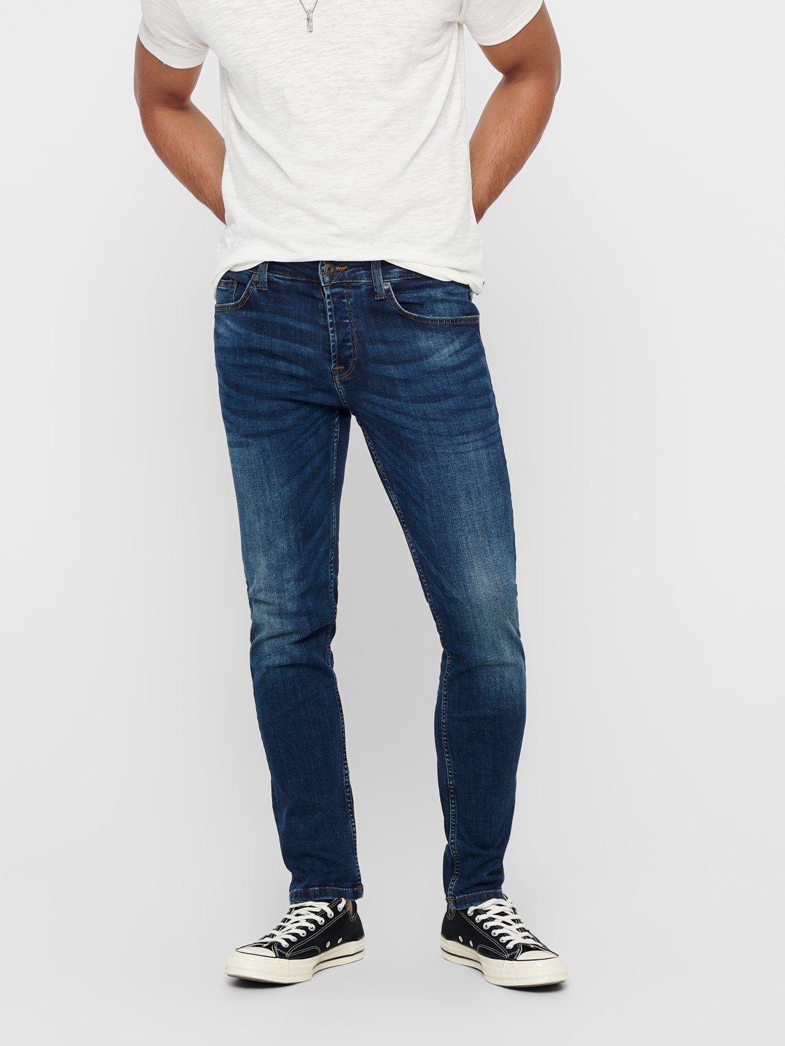 ONLY & SONS Regular-fit-Jeans Regular Fit Jeans Straight Denim Stretch Pants ONSWEFT für Herren (1-tlg) Baumwolle unifarben wärmend Knöpfe Basic-Style