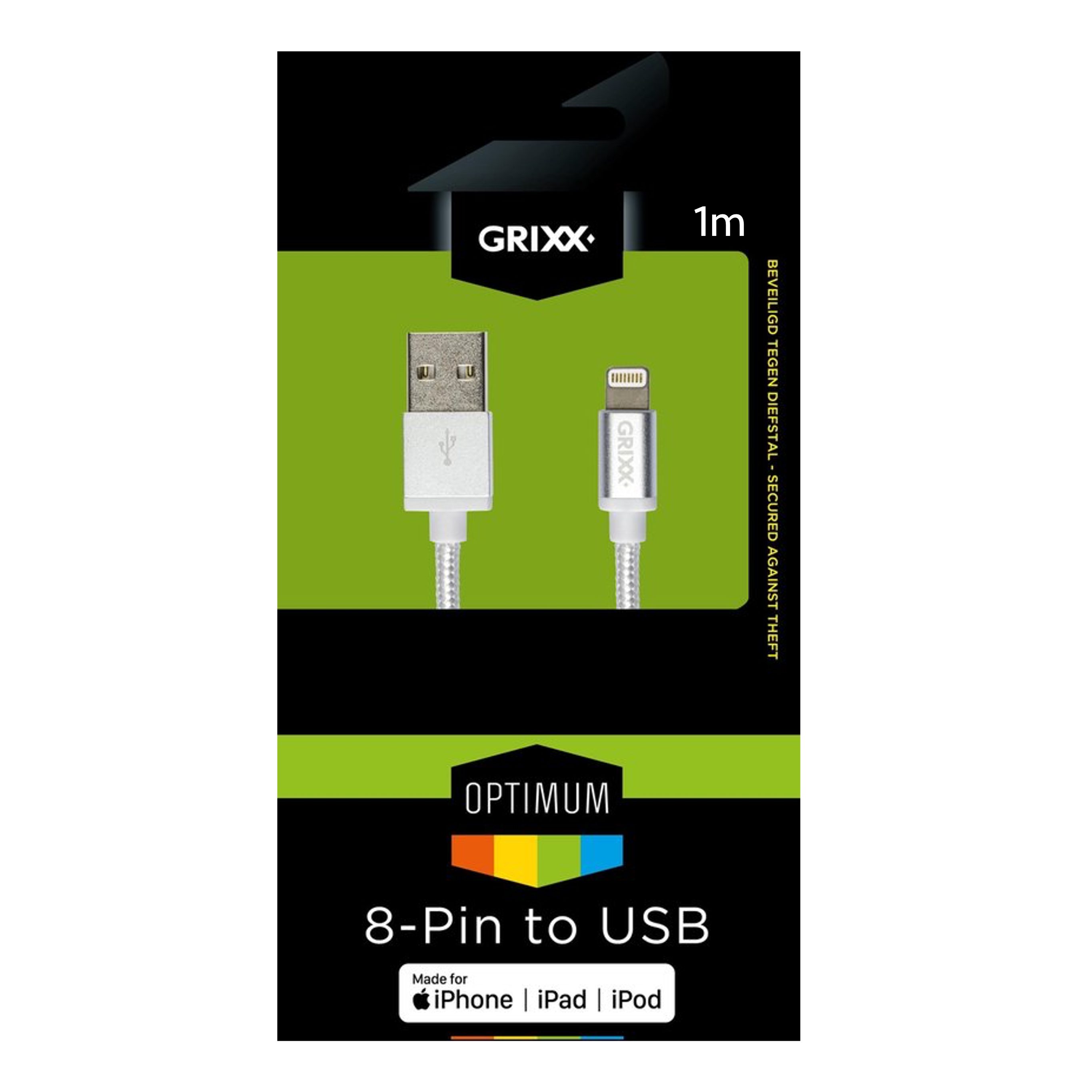 Grixx GROIPCA8PINFW01 Lightningkabel, USB Typ A, Lightning (100 cm), 1,0  Meter - Nylon-Finish/ Weiß - Heavy Duty - iPhone/ iPad/ iPod