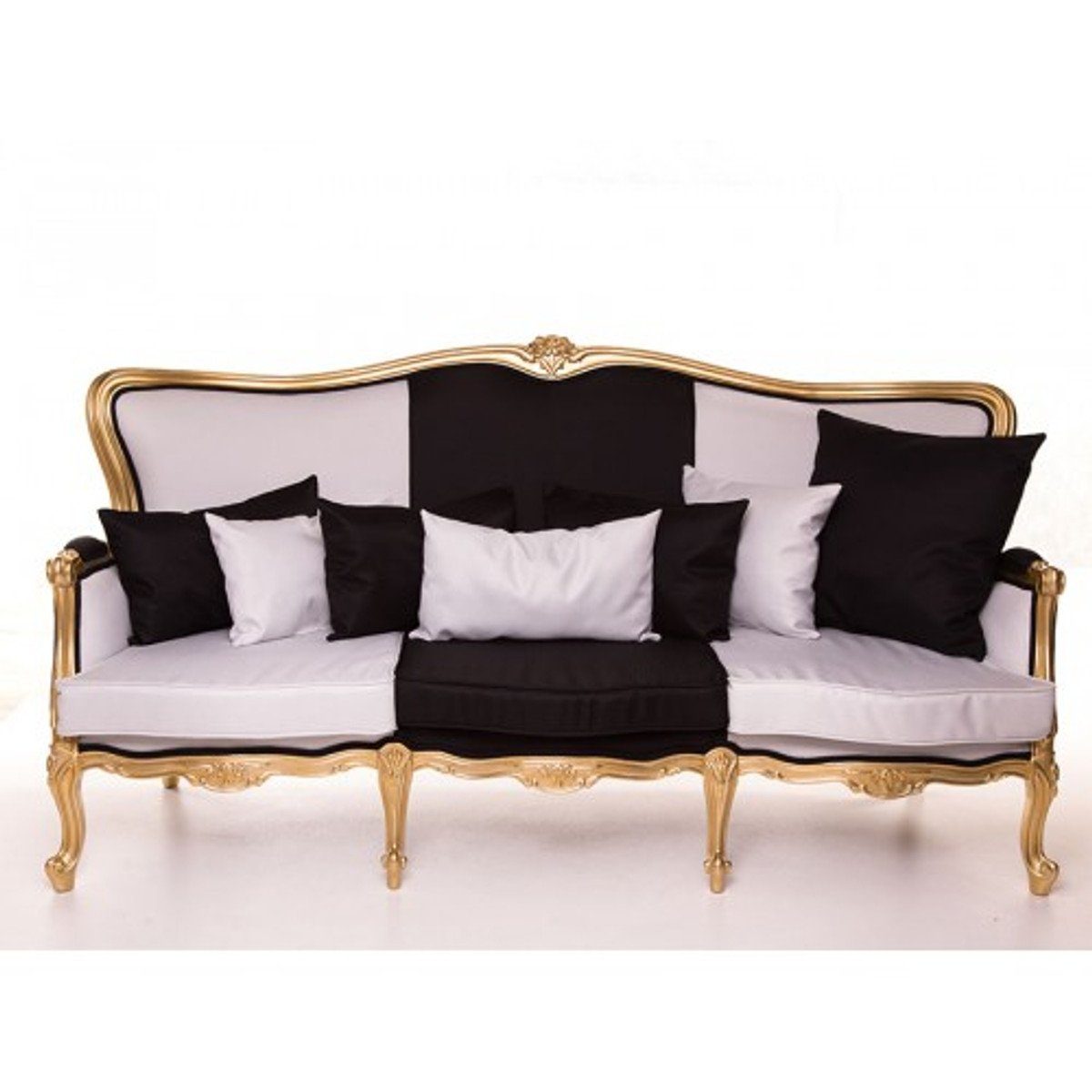 Casa Padrino Sofa Luxus Barock Sofa Schwarz / Weiß / Gold 210 cm - Sitzbank Möbel - Luxury Hotel Collection