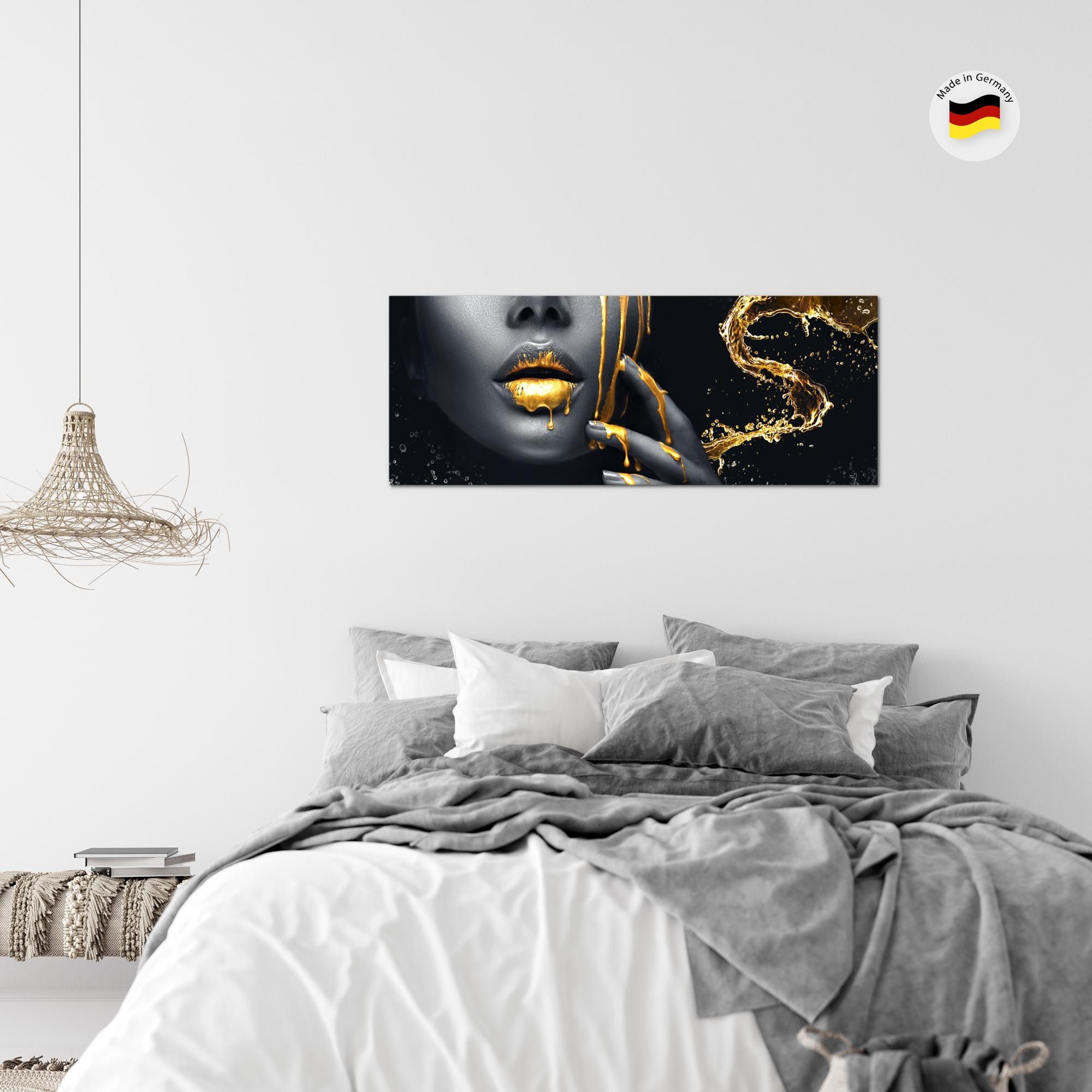 Runa Art Wandbild Schwarz Gold Wohnzimmer Deko Bild Frau Fashion, (1 St)