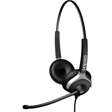 GEQUDIO für Gigaset, Panasonic, Grandstream, Polycom Telefone mit 2,5mm Klinke Headset (2-Ohr-Headset, 80g leicht, Bügel aus Federstahl, mit Wechselverschluss für mehrere Endgeräte, inklusive Anschlusskabel)