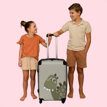 NoBoringSuitcases.com© Koffer Dinosaurier - Grün - Kinder - Junge - Design 67x43x25cm, 4 Rollen, Mittelgroßer Koffer für Kinder, Trolley