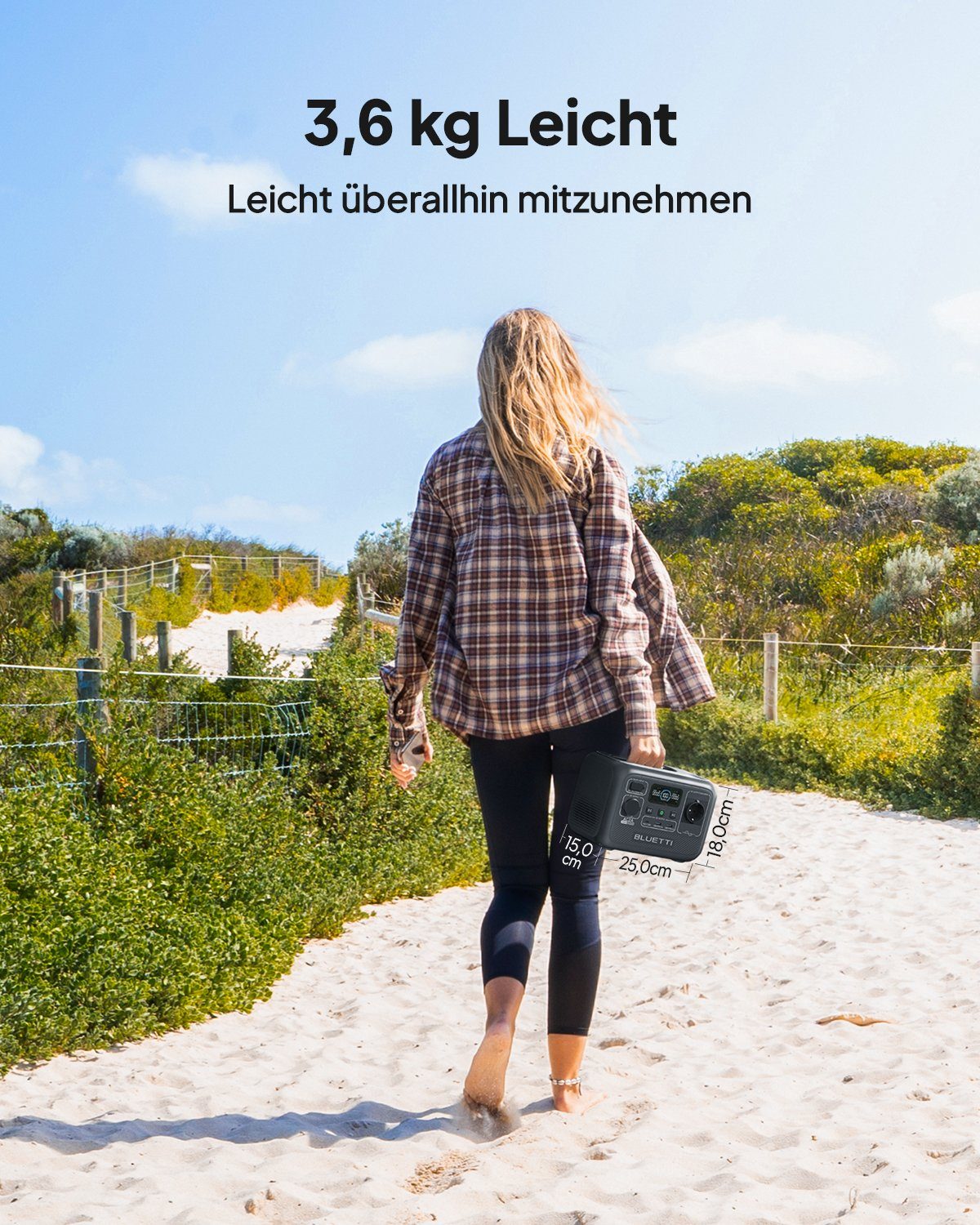 BLUETTI AC2A Solar Power Generator 300W, 0.30 kW, (204.8Wh LiFePO4 battery, with AC output power, app remote control, USB-C 100W), for camping, hiking, home use