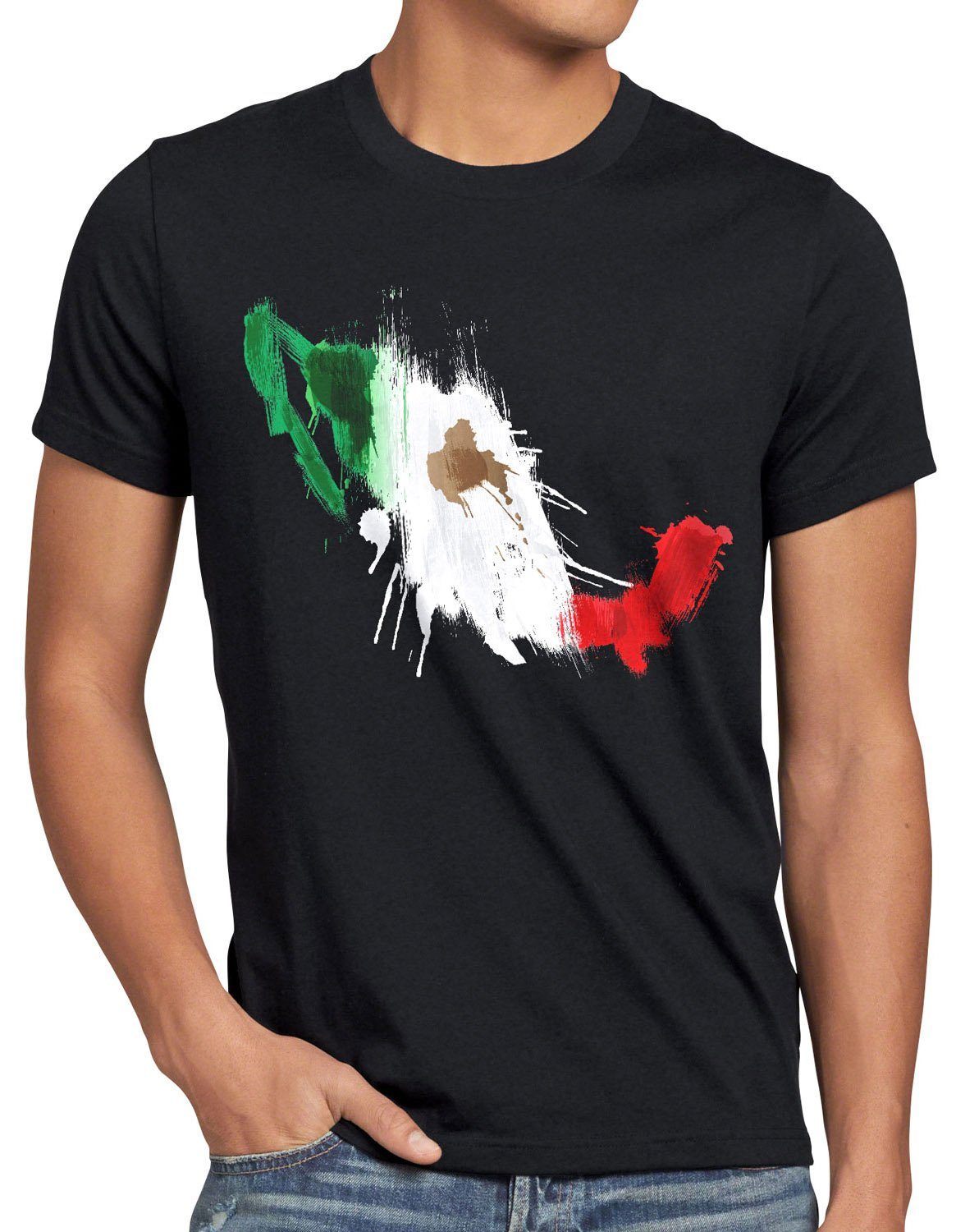 style3 Print-Shirt Herren T-Shirt Flagge Mexiko Fußball Sport Mexico WM EM Fahne schwarz