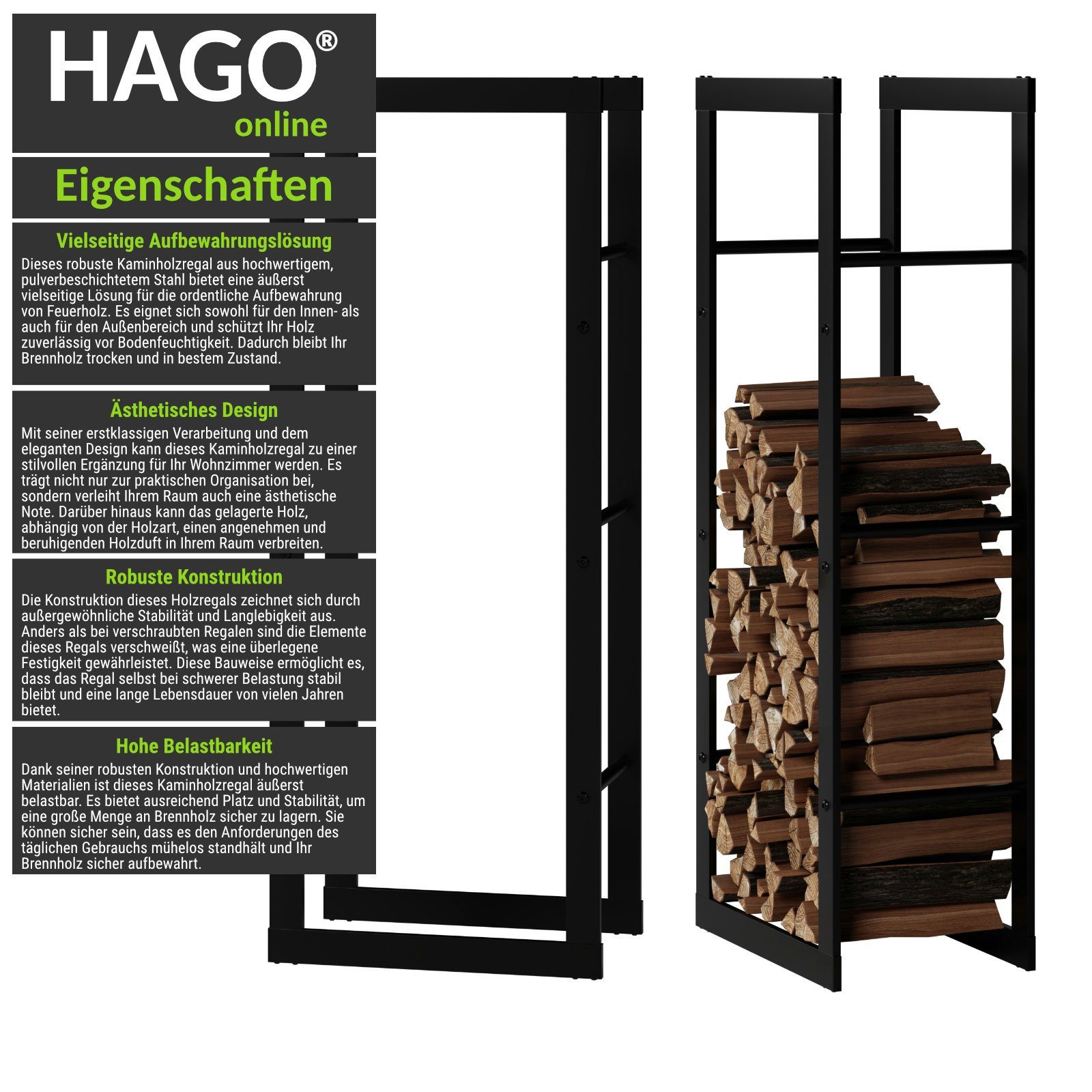 HAGO Kaminholzregal Kaminholzregal 40x100x25cm Ablage Brennholz Ständer Feuerholzregal