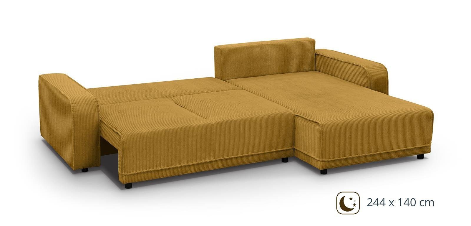 Beautysofa Ecksofa PRIMO mit Schlaffunktion, L-Form Schlafsofa mit Wellenfedern, Liegefläche: 140 x 244 cm
