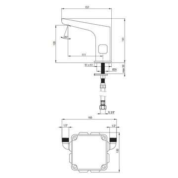 Lomadox Waschtischarmatur HIACYNT-30 Moderne Sensor- Chrom, mit Netzteil, B/H/T ca.: 5,1/14,1/15,7 cm
