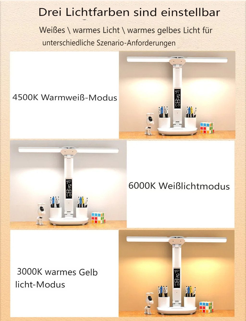 Insma LED Schreibtischlampe Doppelkopf Tischlampe USB günstig online kaufen