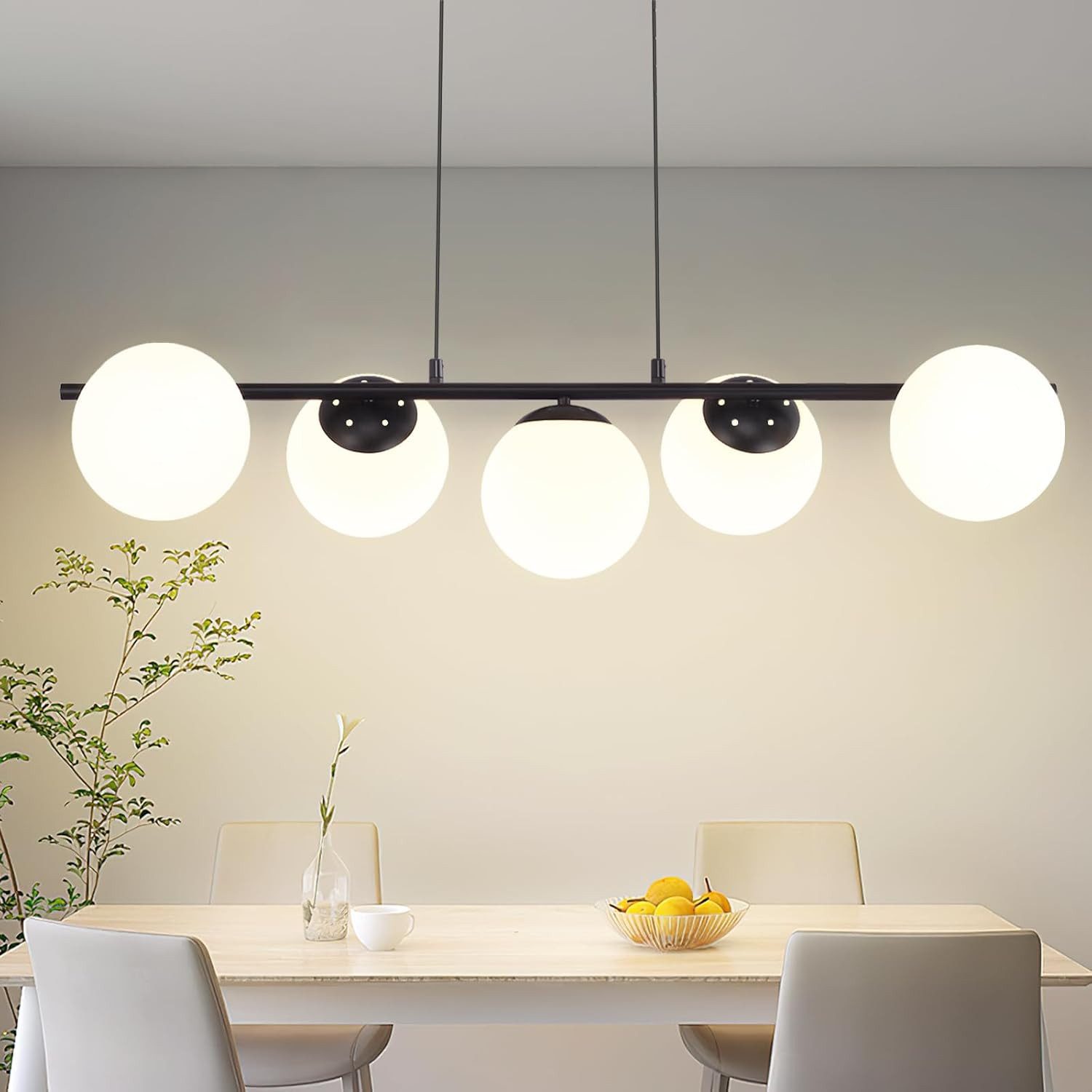 ZMH Pendelleuchte Esstisch Hängeleuchte Glas Hängelampe E27 5-Flammig, ohne Leuchtmittel, Kreative Esstischlampe für Esszimmer Wohnzimmer