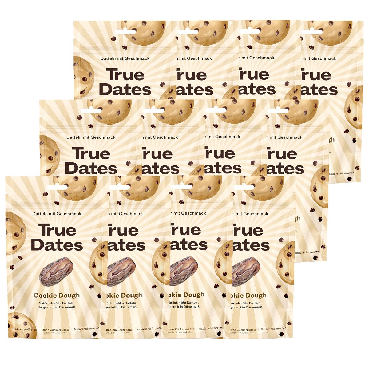 True Dates Süßigkeit, True Dates Datteln Cookie Dough natürliche Datteln 100g 12er Pack