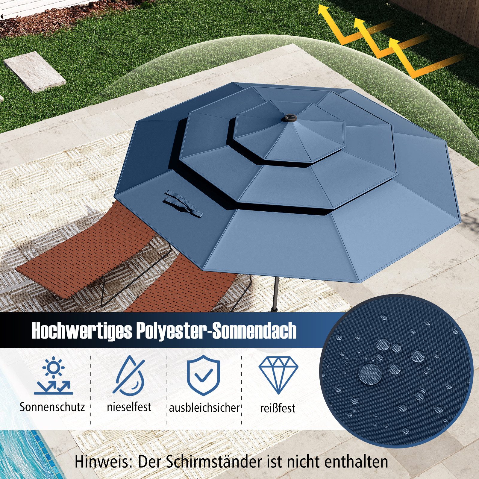 COSTWAY Sonnenschirm, Ø297cm Balkonschirm mit 32 günstig online kaufen
