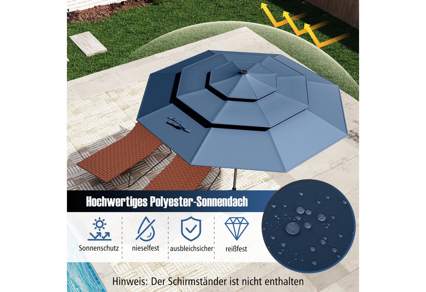 Thumbnail - COSTWAY Sonnenschirm, Ø297cm Balkonschirm mit 32 LED, 3-stöckiger Oberteil