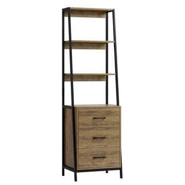 HOMECHO Bücherregal, Standregal 3 Ebenen Leiterregal Holz Metallgestell braun