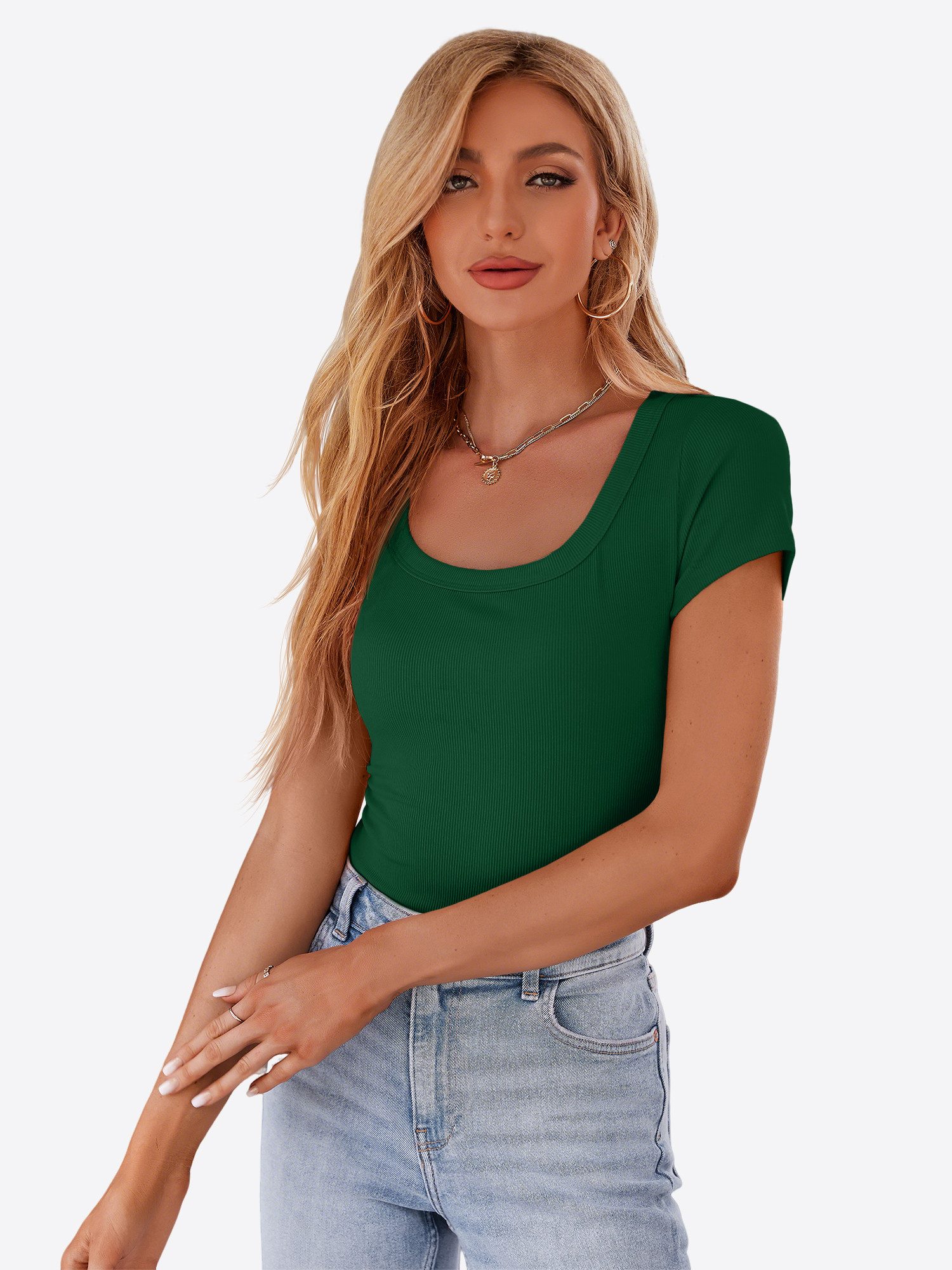 Imily Bela T-Shirt Damen Rippstrick-Top mit tailliert geschnitten (Packung, 1-tlg., 1per-Pack) in Unifarbe – Bild 4 von 5