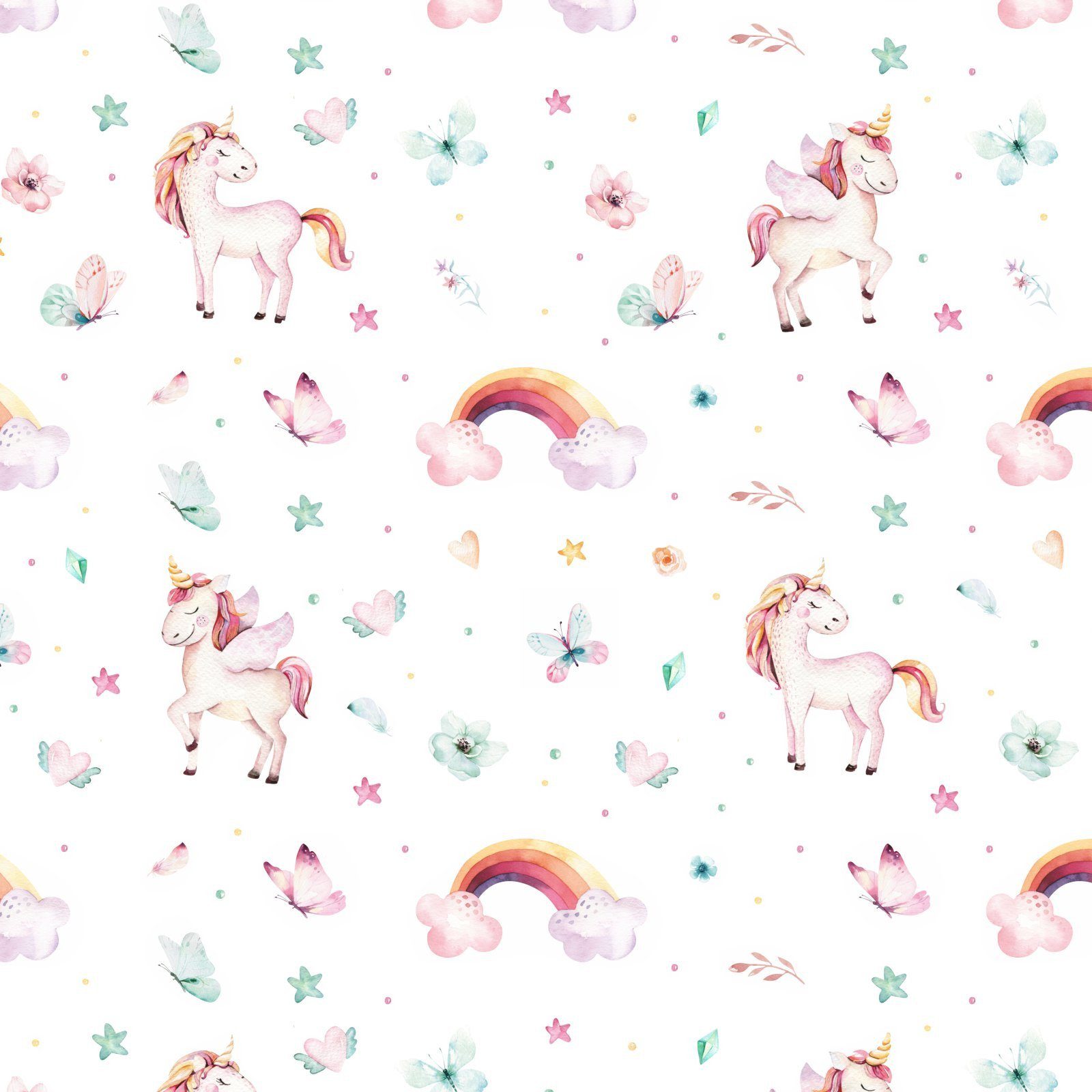 nikima Packpapier Einhorn bunt Aquarell Geschenkpapier, 5 Bögen
