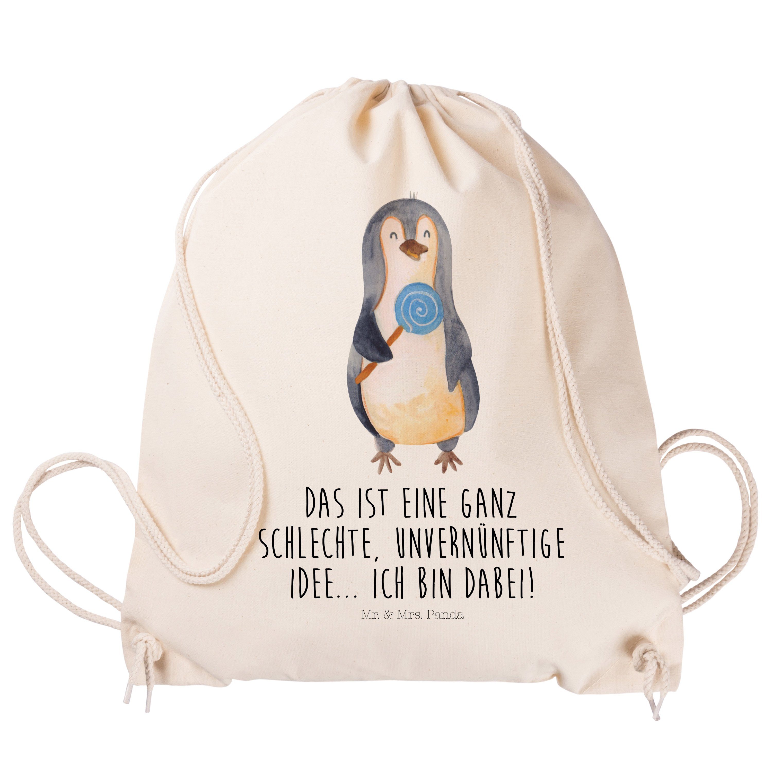 Mr. & Mrs. Panda Pinguine - Sportbeutel, Sporttasche Geschenk, Pinguin Tasche, (1-tlg) Transparent Lolli 