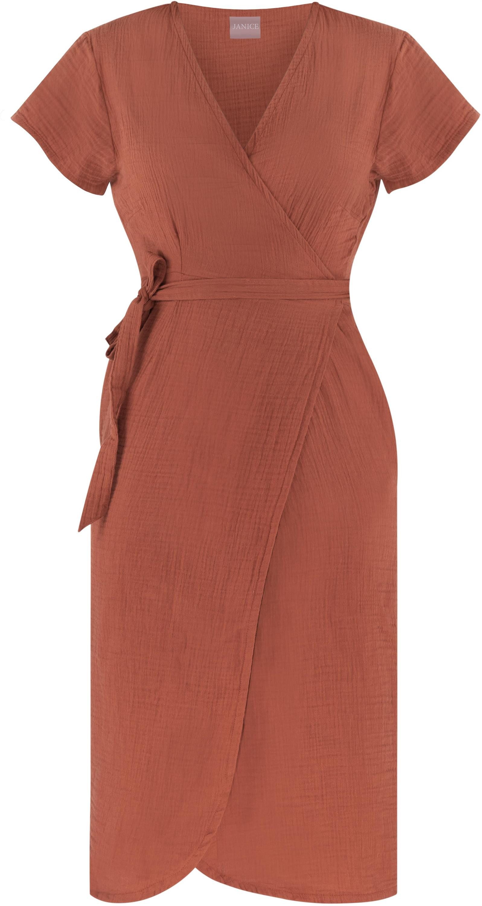 Janice Midikleid Musselin Kleid Chadies Sommerkleid mit Bindeband V-Ausschnitt