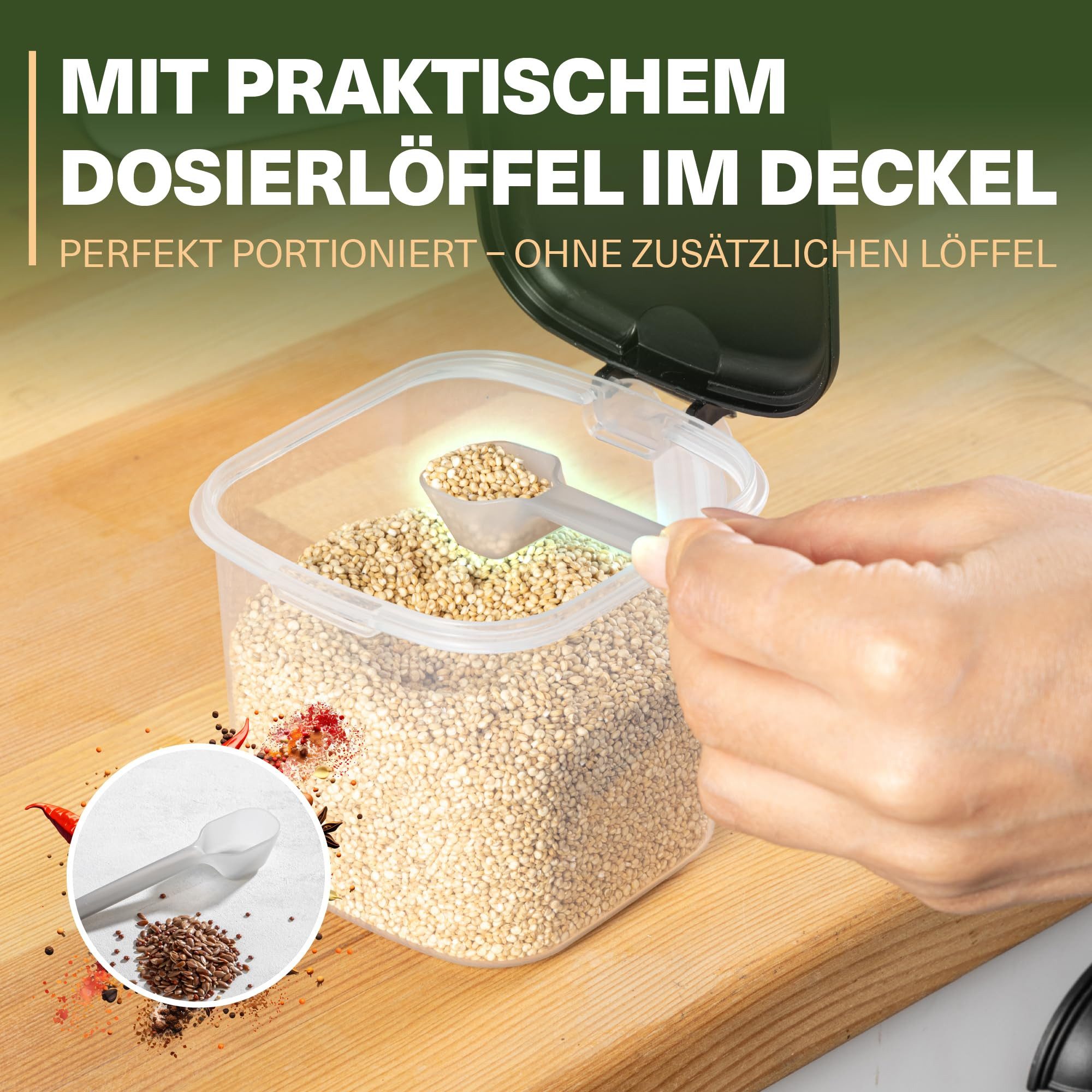 Viwares Gewürzbehälter platzsparendes Gewürzregal mit Aromaschutz, 550ml, (Set, 6-tlg., 6er), Mit Wandhalterung und Löffeln – Bild 5 von 5