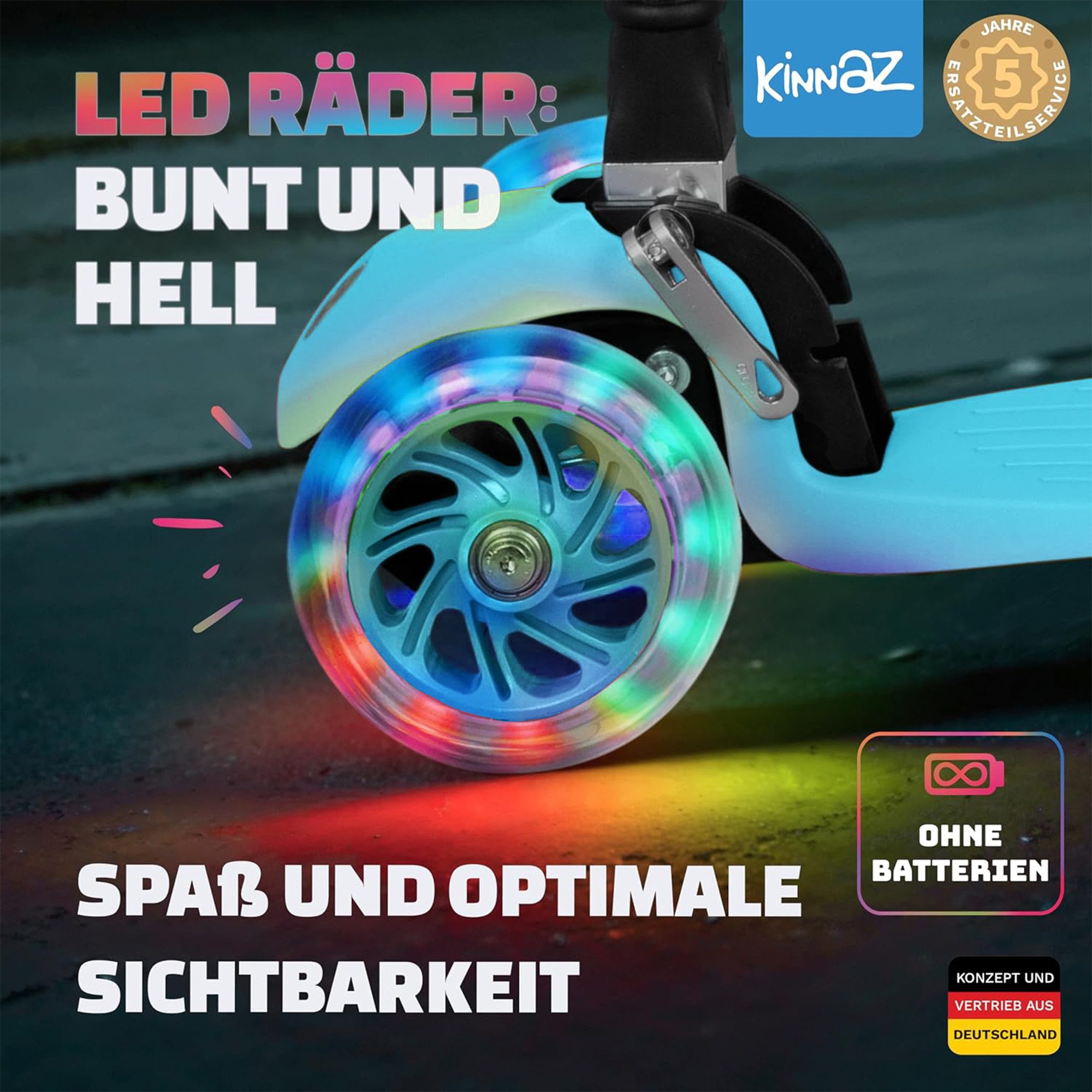 KINNAZ Dreiradscooter ab 2 Jahre LED, faltbar, Höhe flexibel, Kinderoller, Scooter, Roller, (Kinderroller, kinnaz ONE), Händler aus Hamburg – Bild 3 von 5