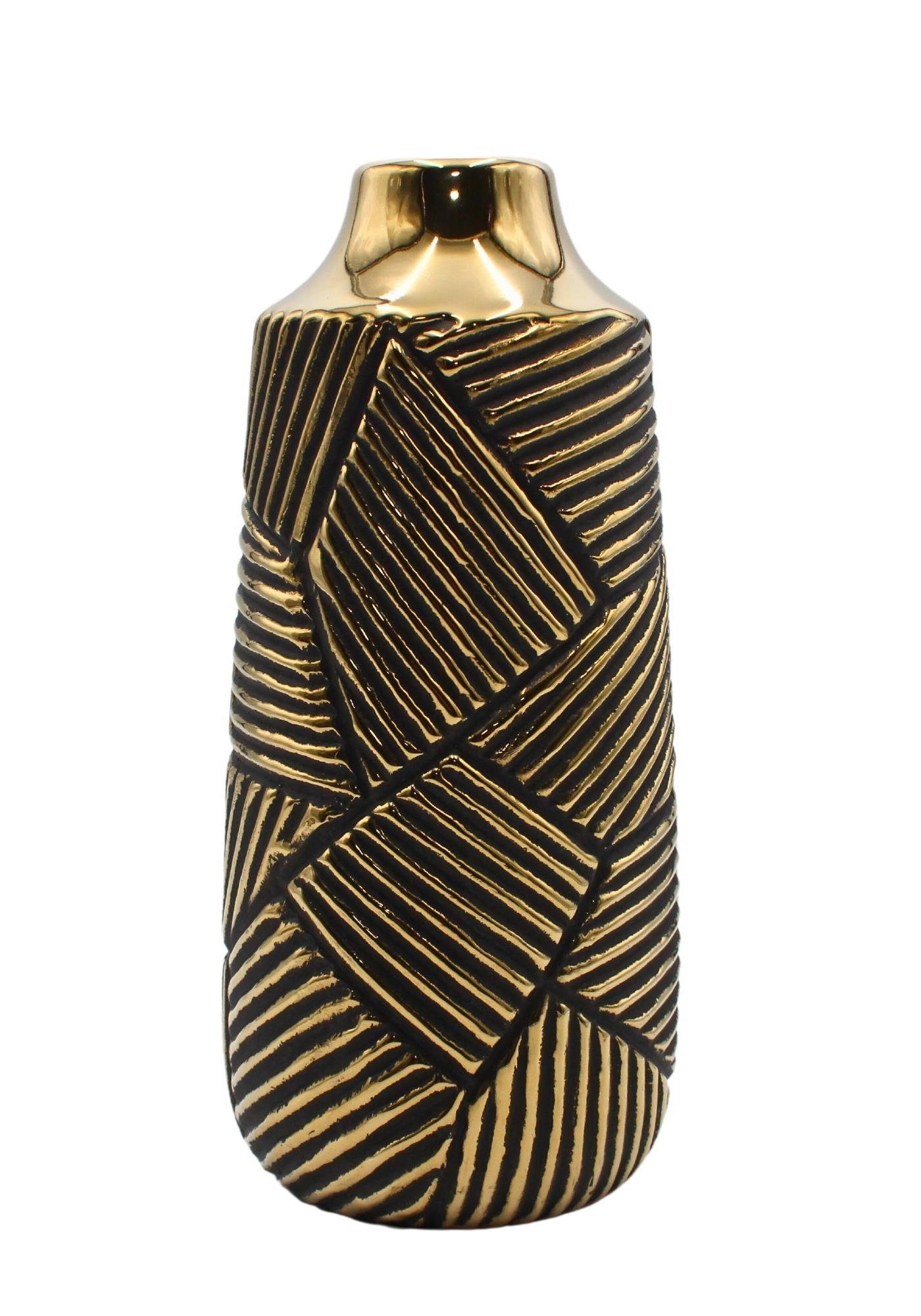 (1 1 Edle St) Vase, verschiedene Dekovase Vase Dekohelden24 hochwertige in schmale gold-schwarz, Keramik