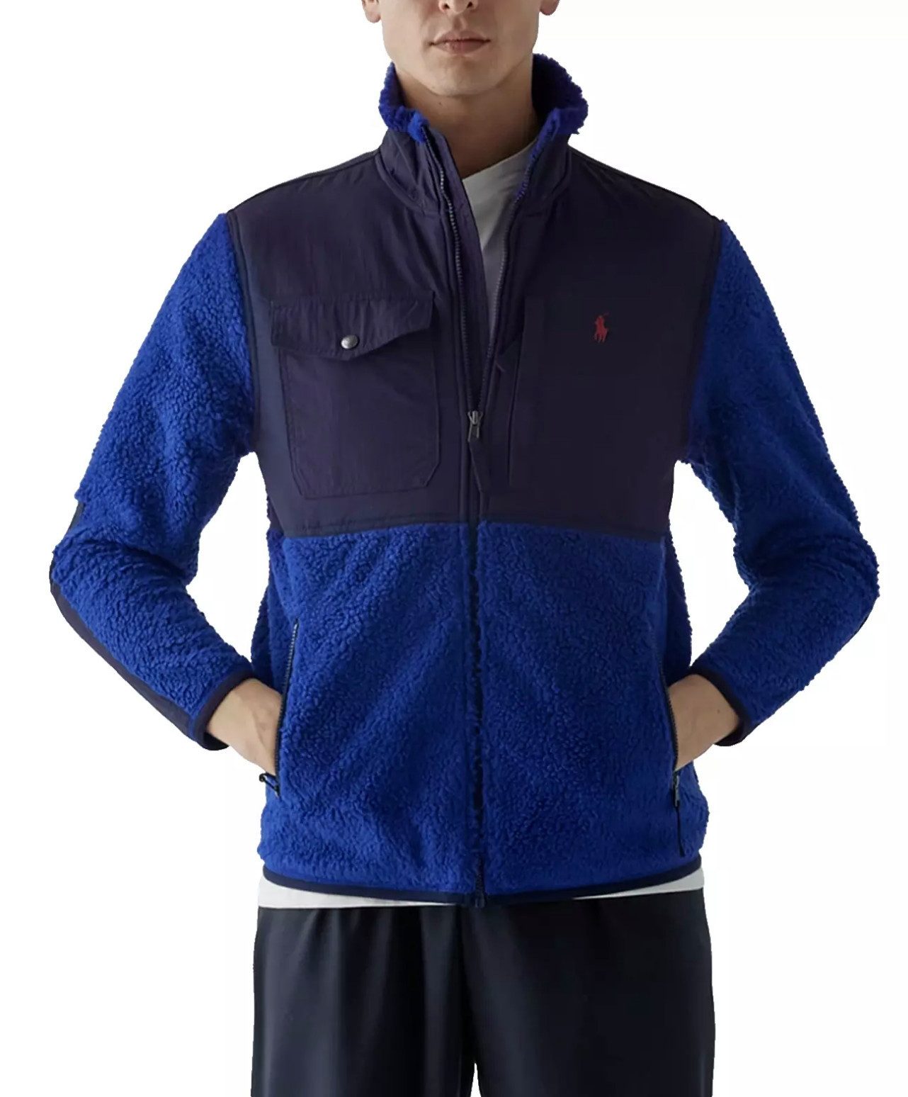 Polo Ralph Lauren Winterjacke Jacke Bonded Sherpa Hybrid Fleece Hunter Jacket Blouson Bomber Brusttasche Druckknopf, Teddyfell-Besatz, Zwei Fronttaschen