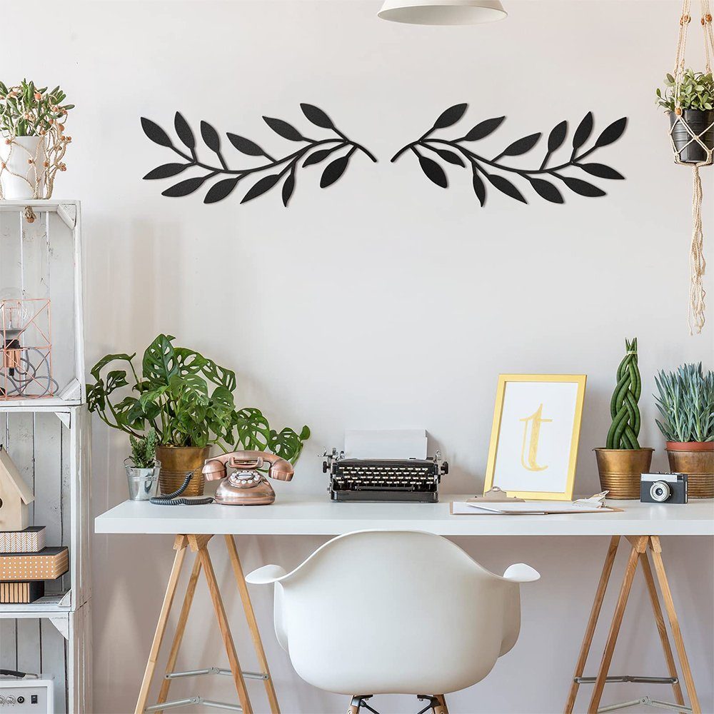 NUODWELL Wanddekoobjekt 2 Stück Metall Baum Blatt Wanddekoration, Olivenzweig Blatt Wandkunst